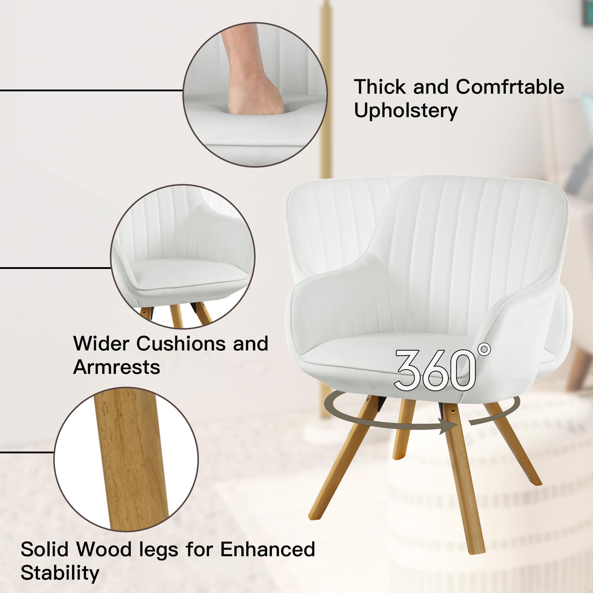 360° Swivel Desk Chair No Wheels Cream