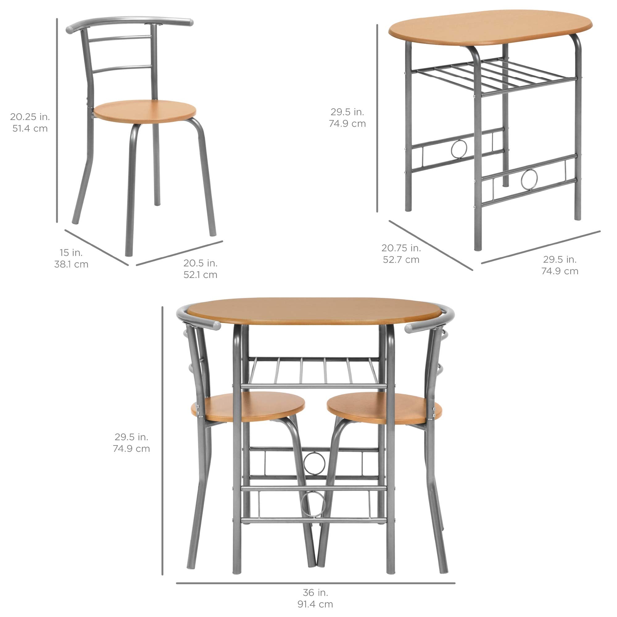 3-Piece Wooden Round Table & Chair Set with Wine Rack