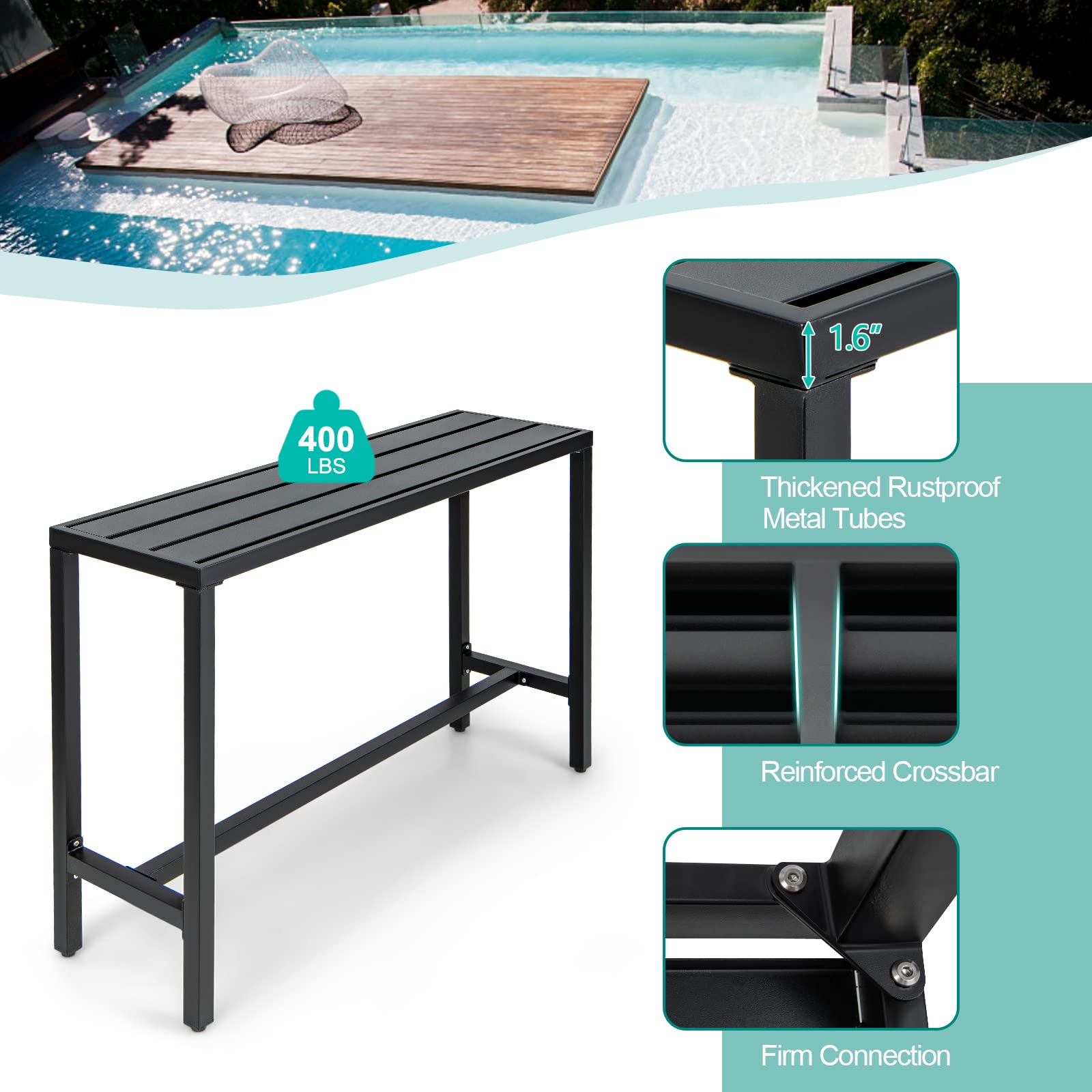3 Piece Outdoor Patio Bar Set with Cushioned Stools
