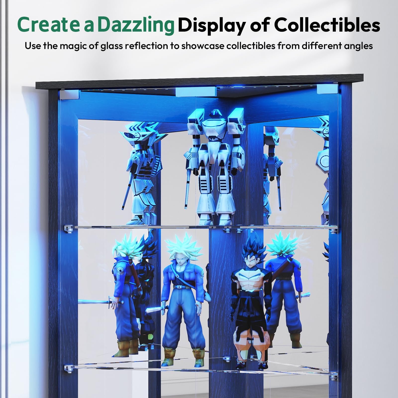 72" Corner Display Cabinet with Glass Doors and LED Lights