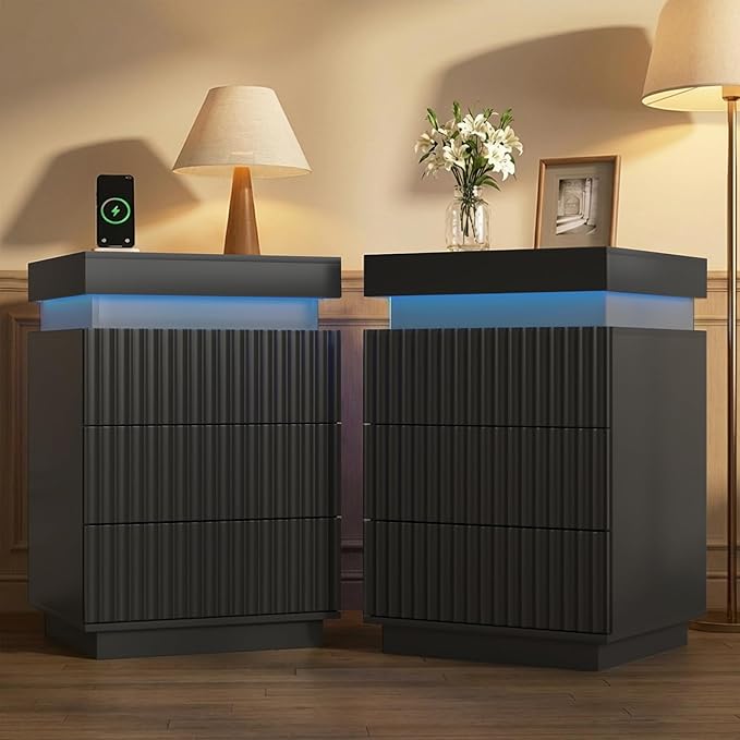 LED Nightstands with Charging Station