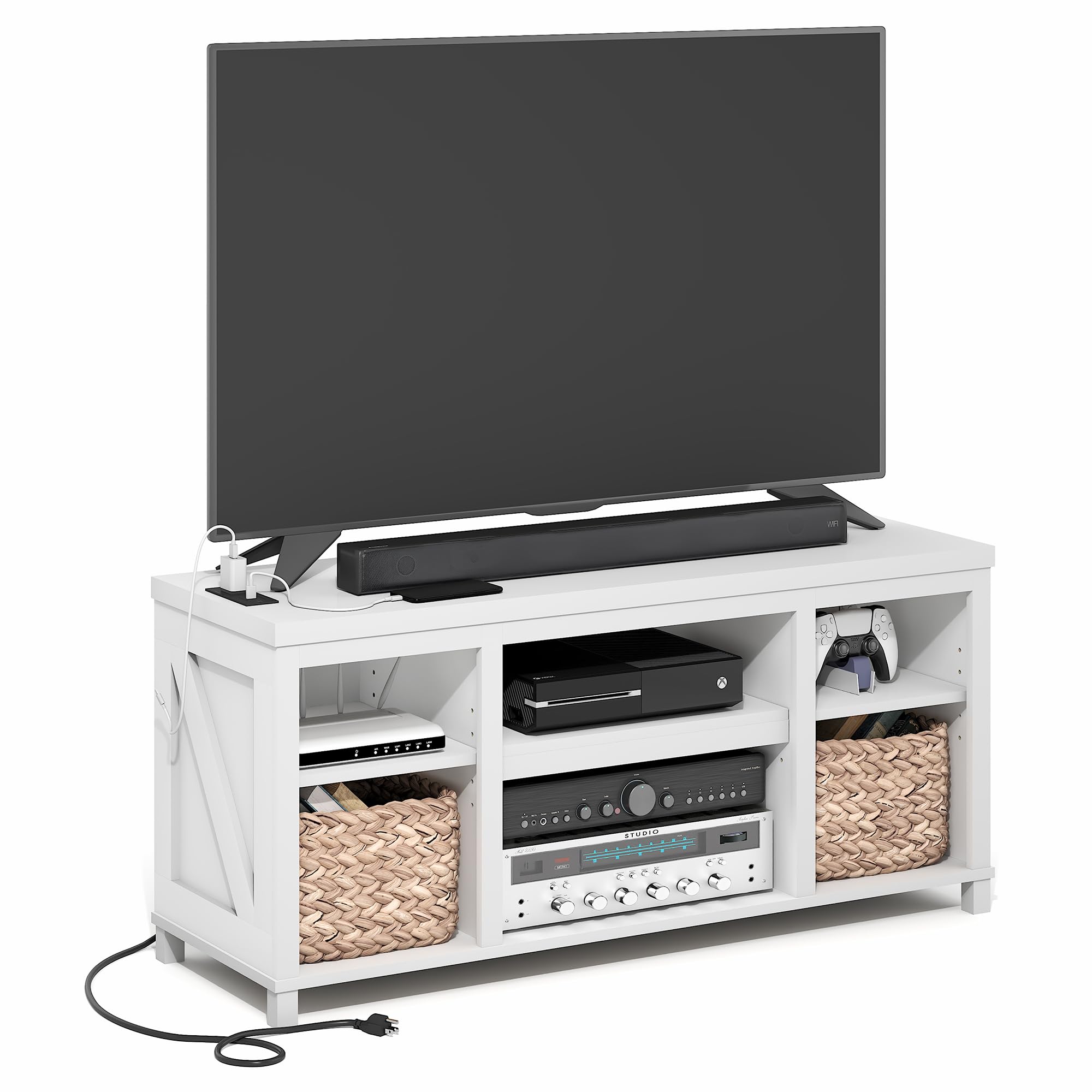 Farmhouse TV Stand with USB Charging