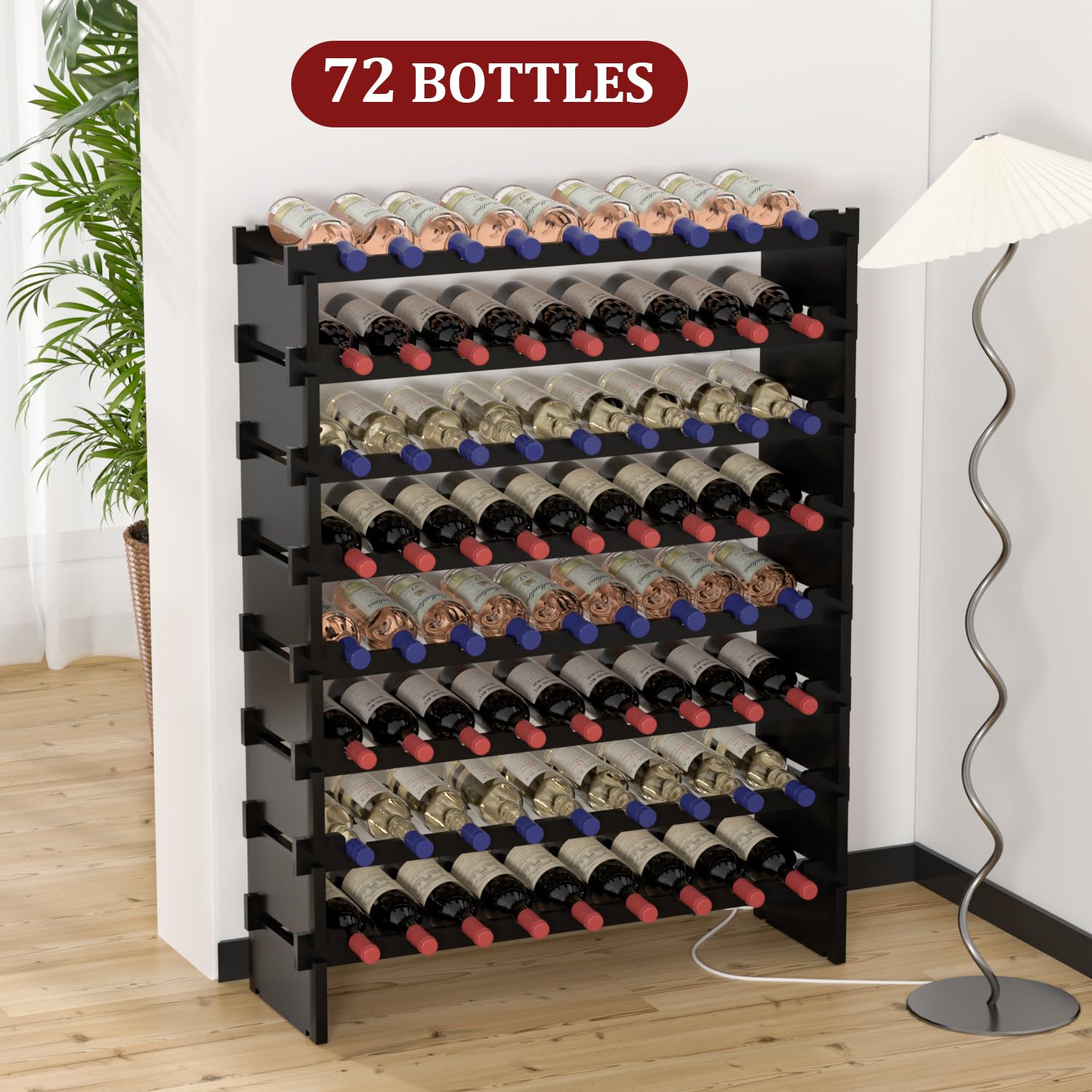 8-Tier Bamboo Wine Rack - 72 Bottle Freestanding Floor Storage