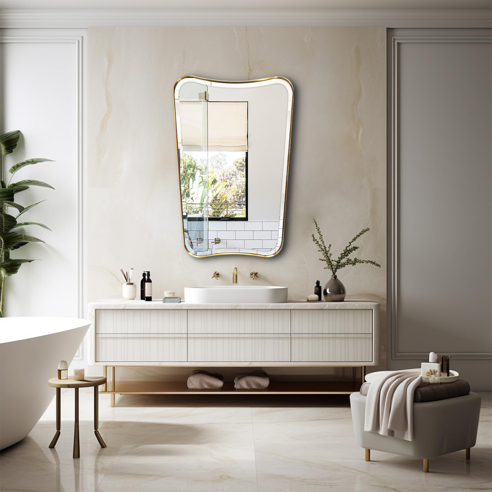 Wavy Bathroom Mirror 36x24 Gold Brushed Stainless Steel