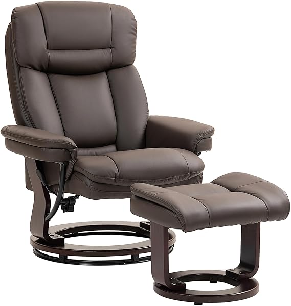 Swivel Recliner Chair with Ottoman - Black PU Leather