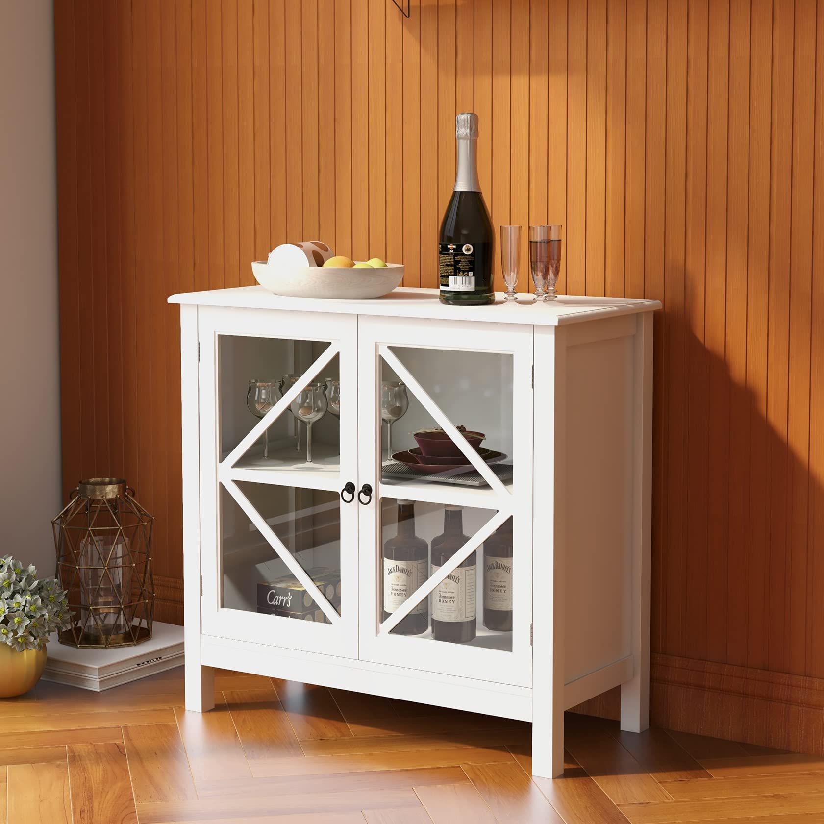 White Glass Door Buffet Sideboard
