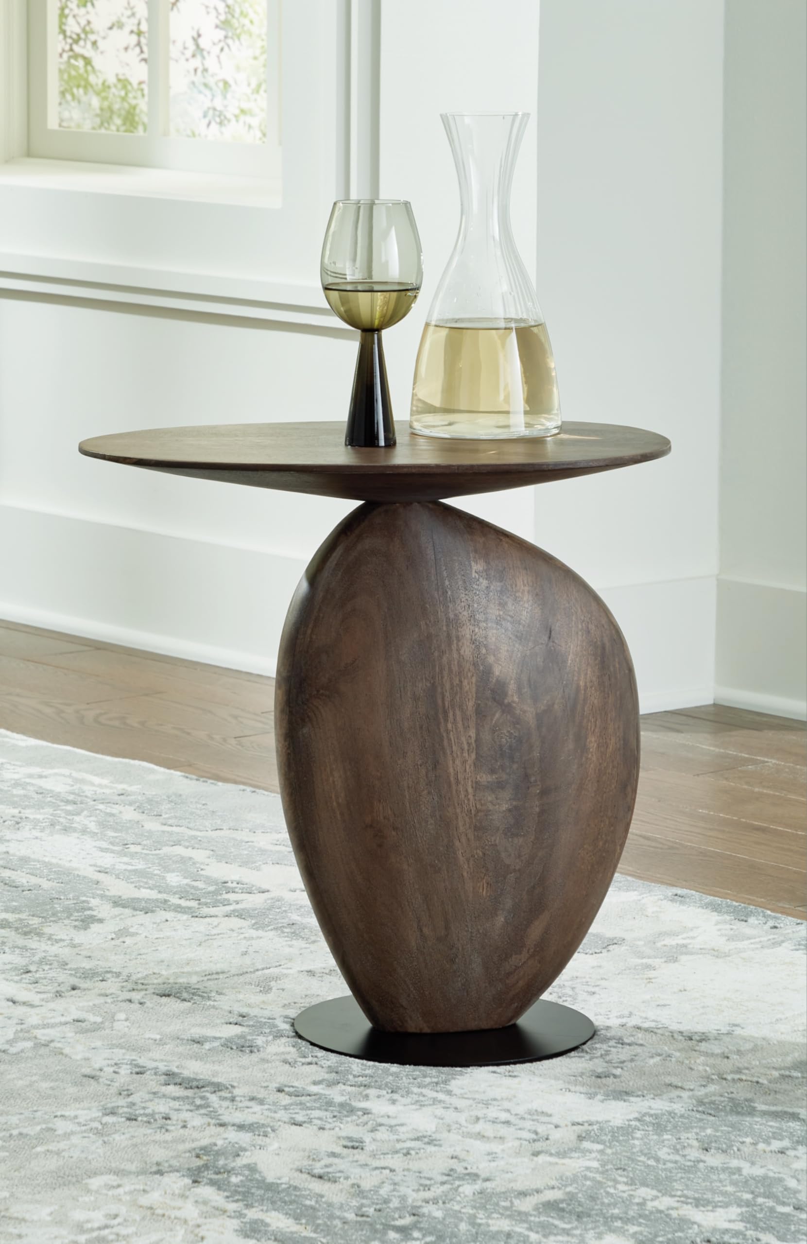 Industrial Accent Table with Metal Base - Dark Brown & Black