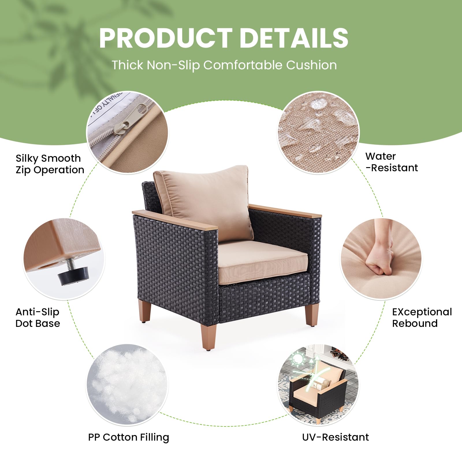 7 Piece Outdoor Sectional Furniture Set with Cushions