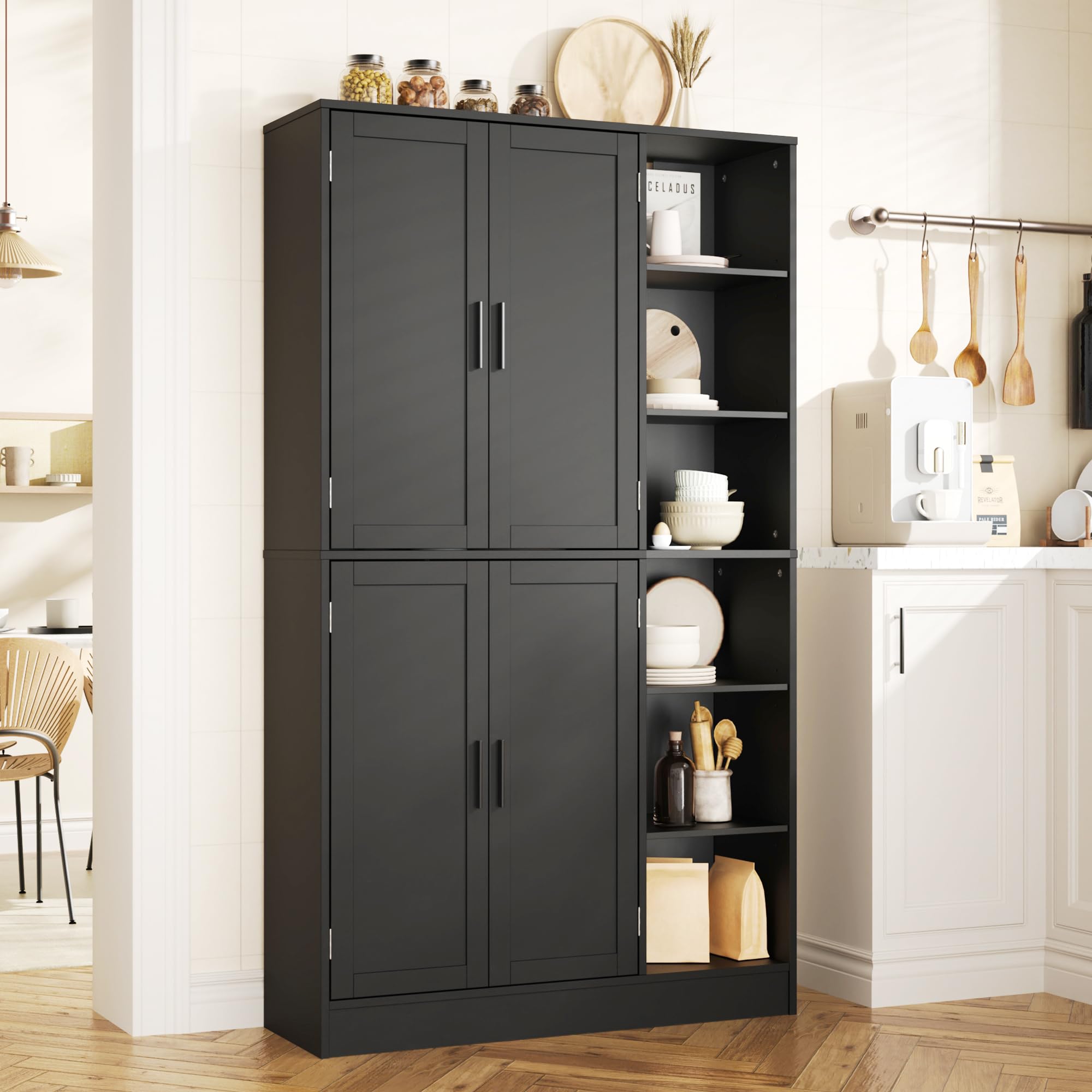 63" Tall Black Kitchen Pantry Storage Cabinet