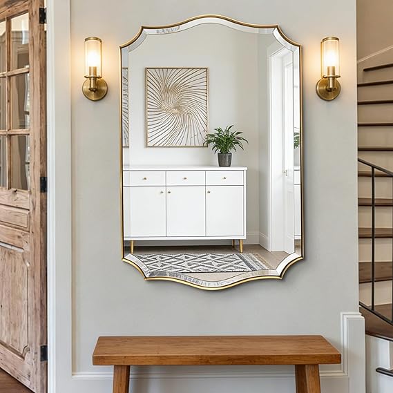 Wavy Bathroom Mirror 36x24 Inch Black Metal Frame