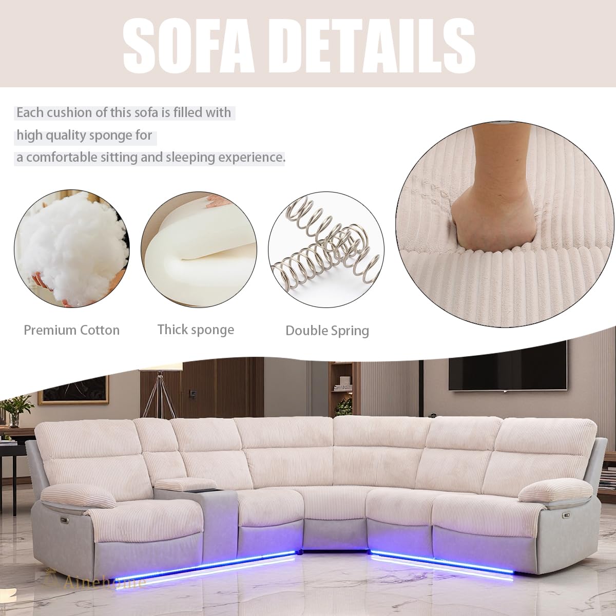 Power Reclining Sectional Sofa with LED and USB Charging