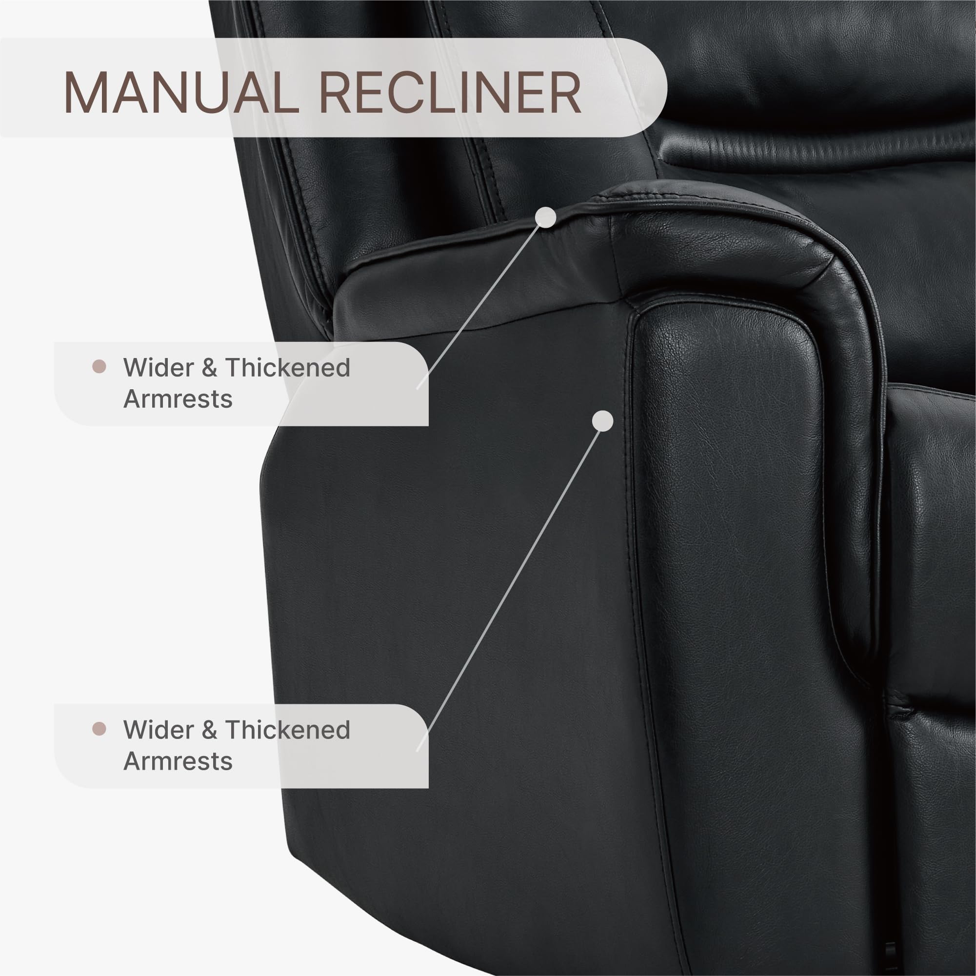 KISLOT Leather Recliner Chair, 360° Swivel Rocker for Adults Manual Rocking Reclining Chair with Adjustable Backrest Footrest for Living Room Bedroom Home Theater Seating