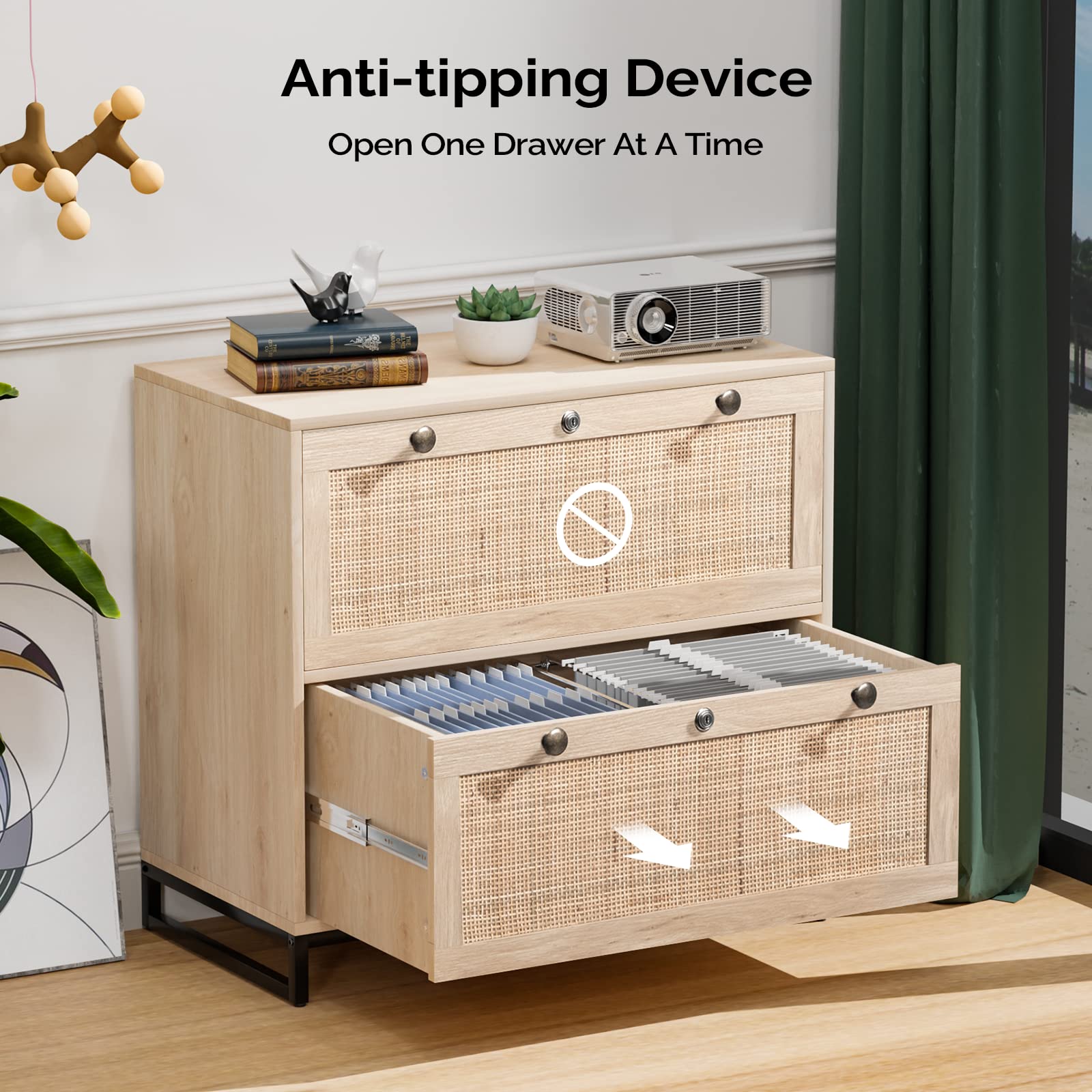 Rattan Lateral File Cabinet with Lock