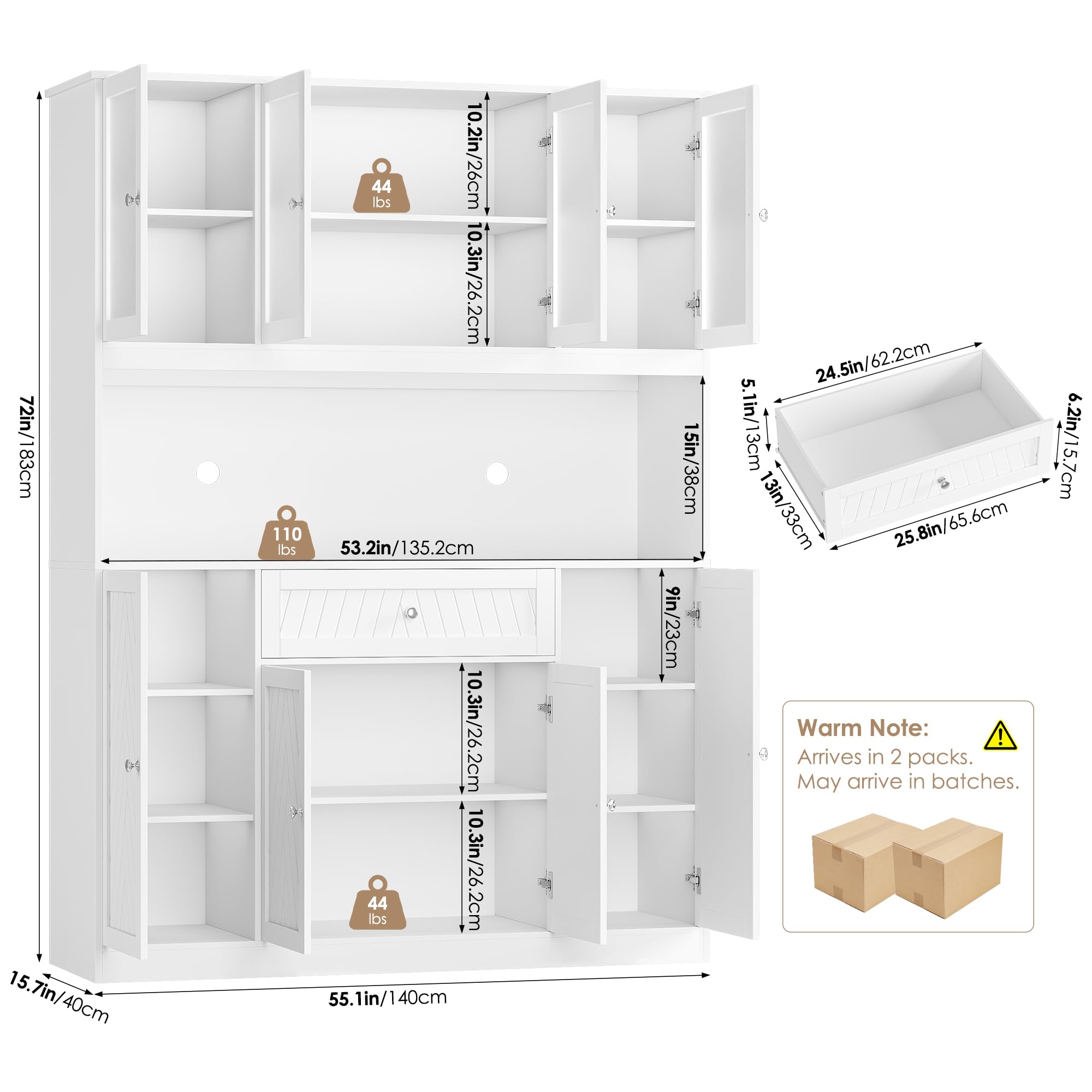 Large Kitchen Pantry Cabinet with Doors and Drawer