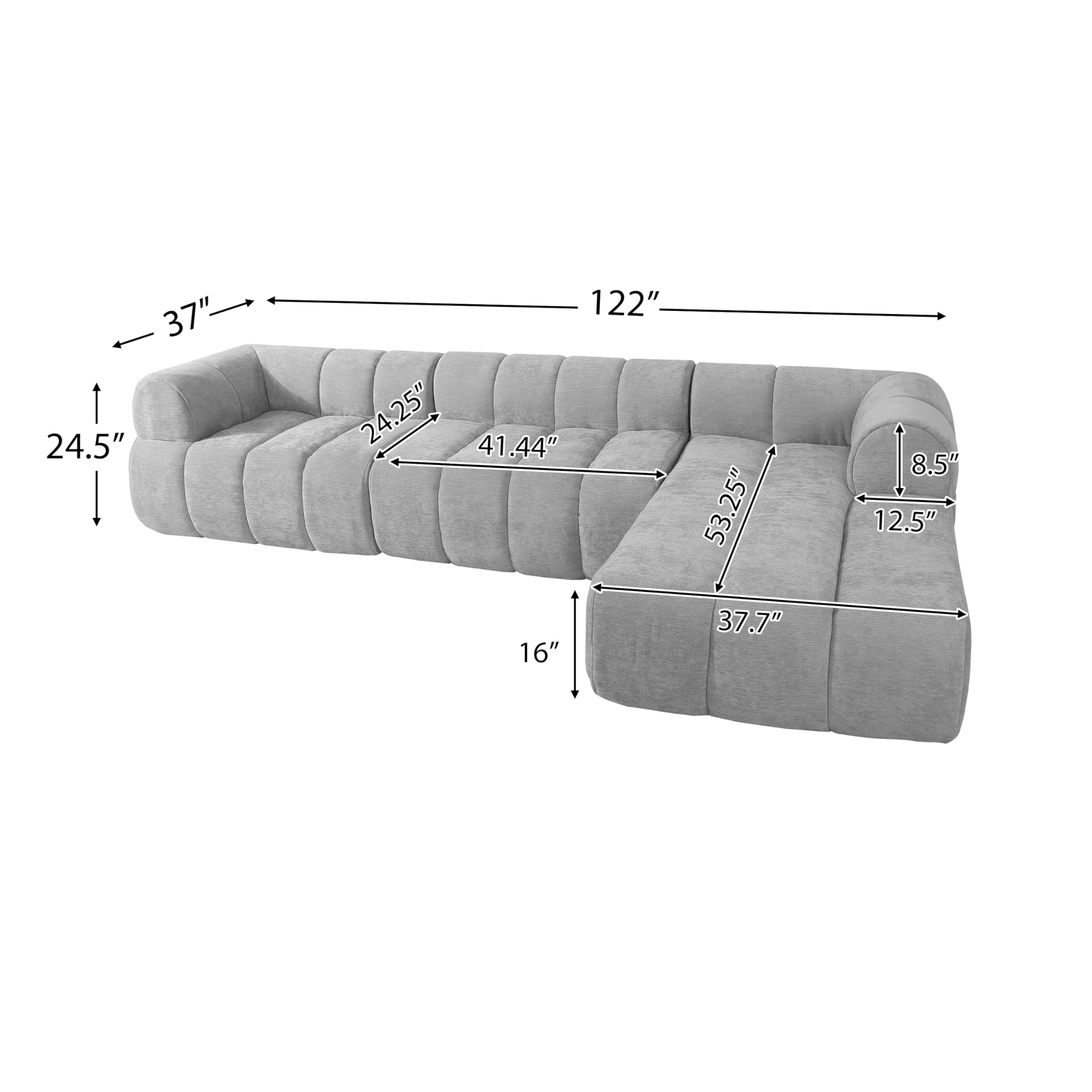 122" Modular L-Shape Sectional Sofa with Chaise Lounge