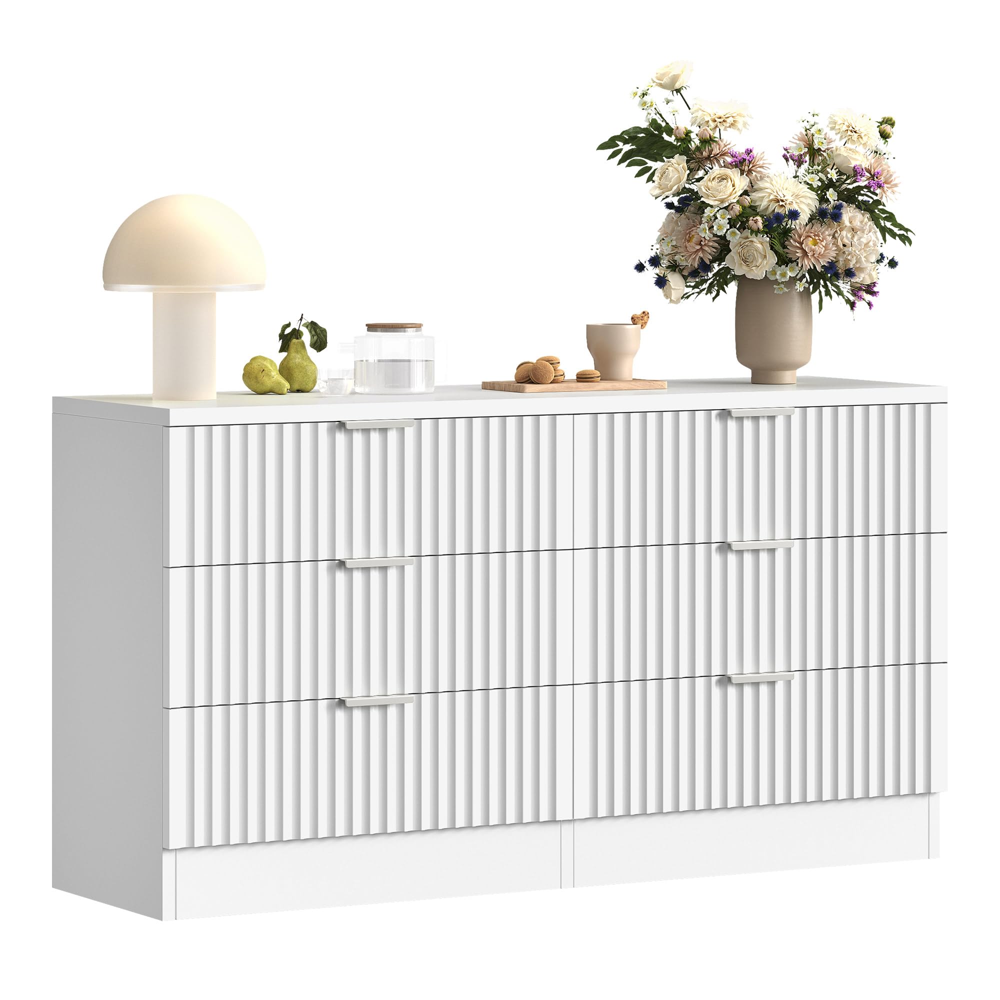 Fluted 6 Drawer Dresser 47.5" Wide White