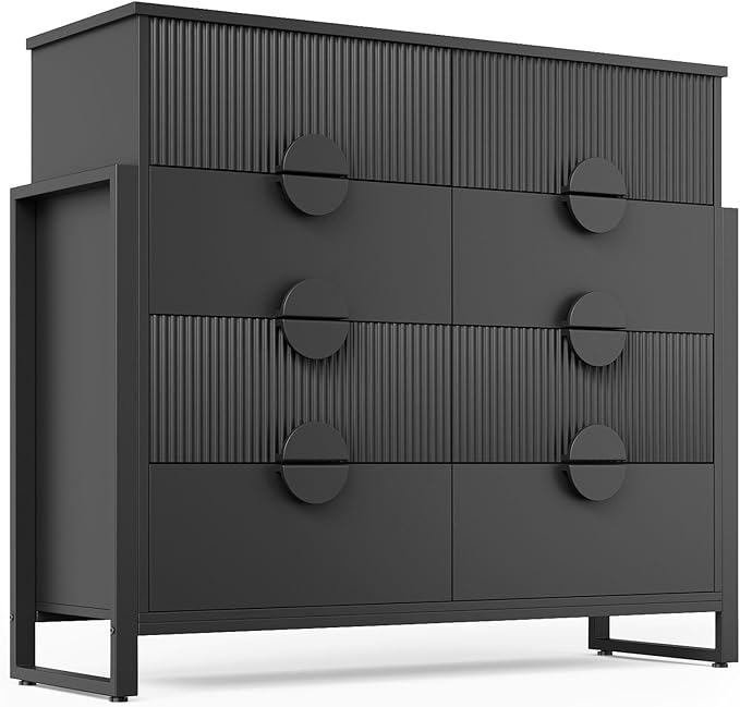 Fluted Dresser with 4 Drawers - Modern Chest with Steel Frame