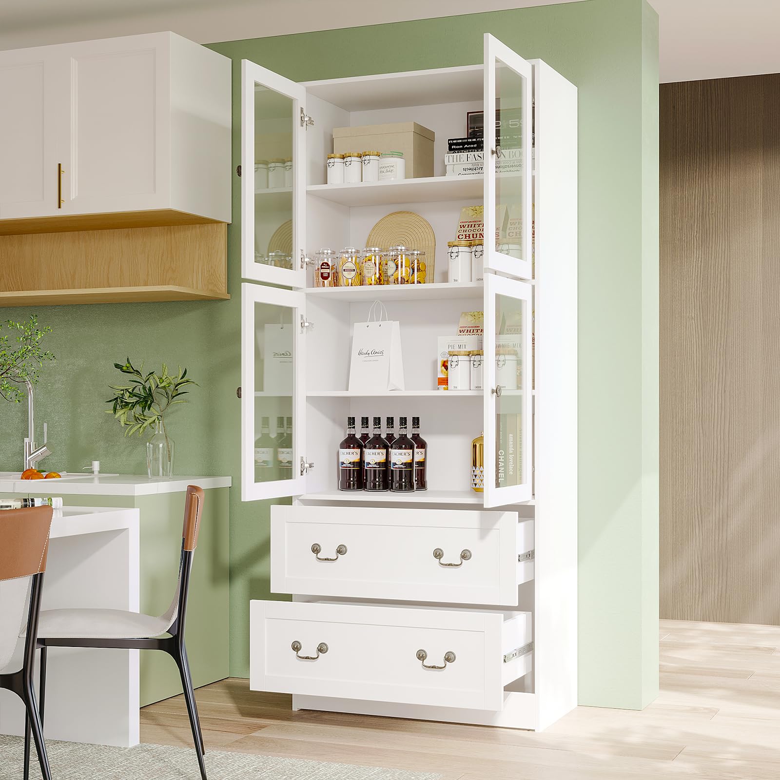 78.7" Bookcase with Glass Doors and Drawers
