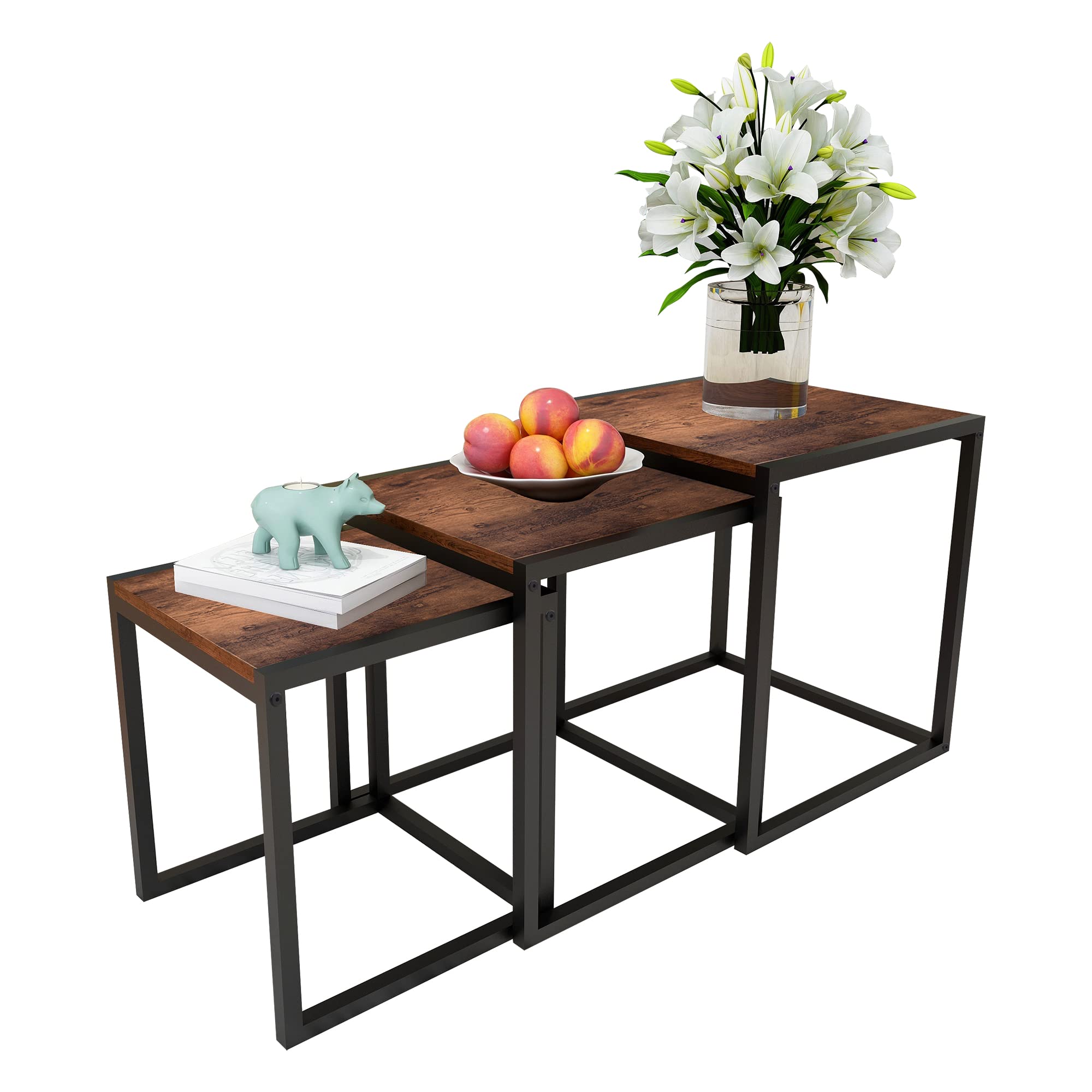 Nesting Table Set of 3 with Metal Frame