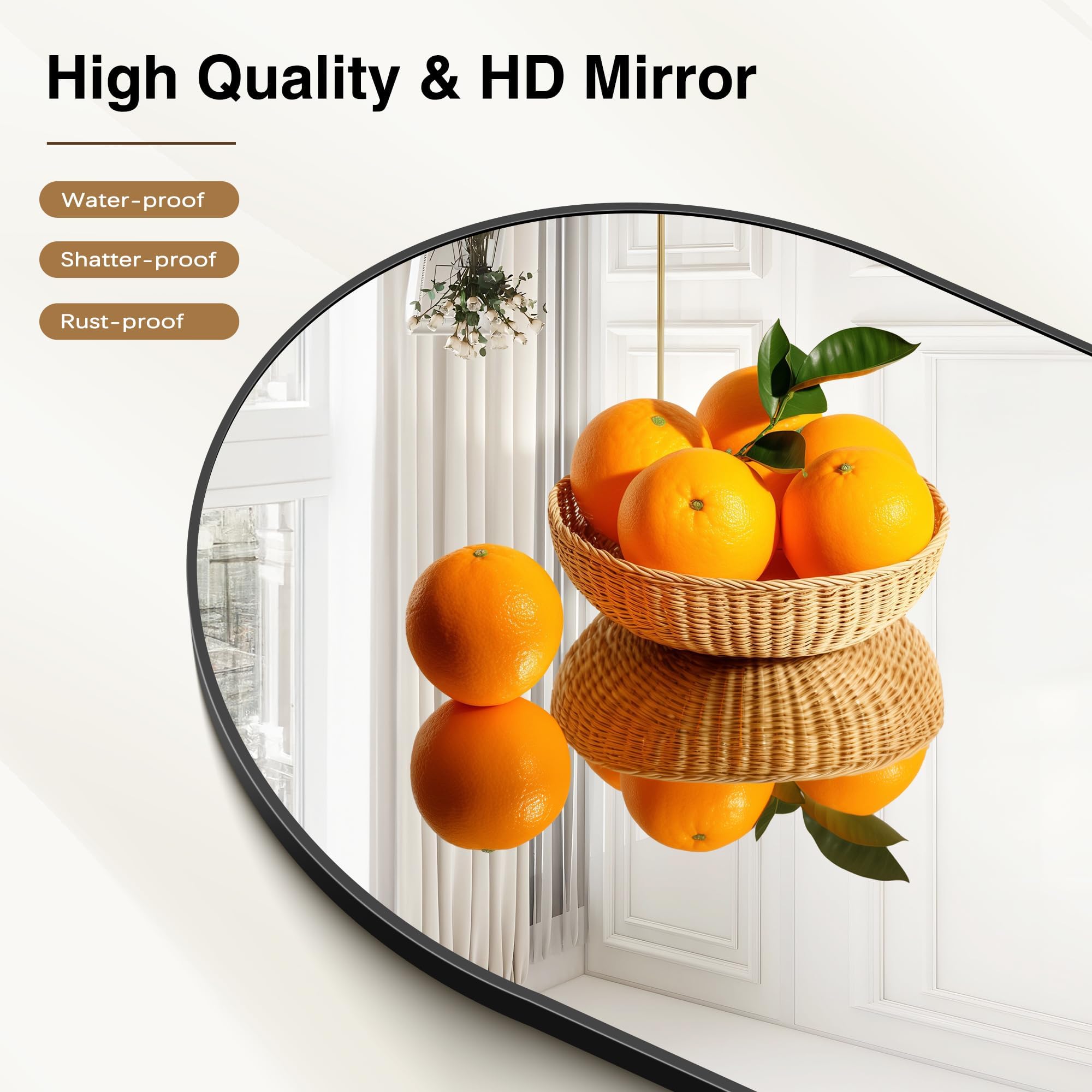 Arched Wall Mirror 24x40 Black Aluminum Frame