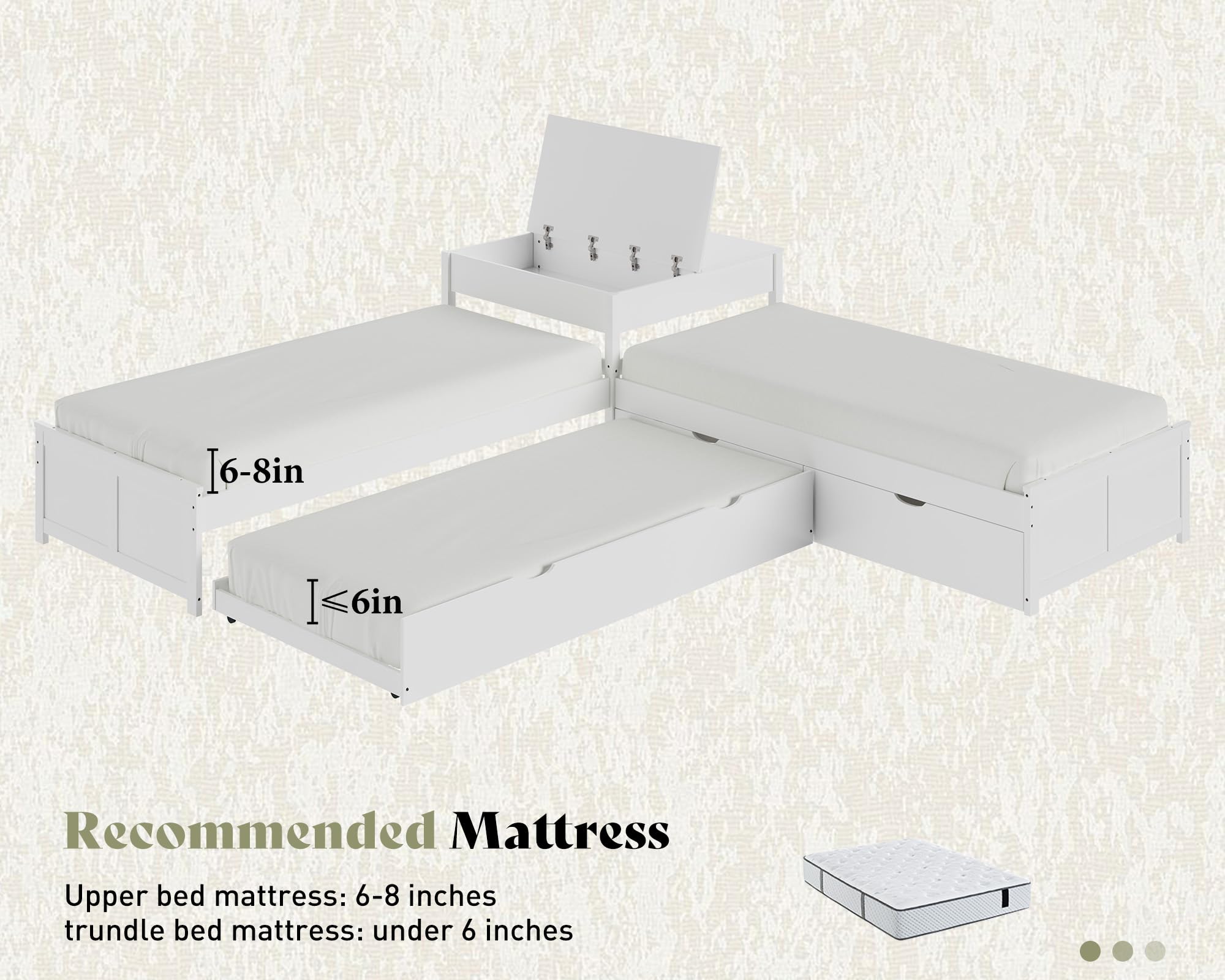 L-Shaped Twin Trundle Bed with Storage Desk