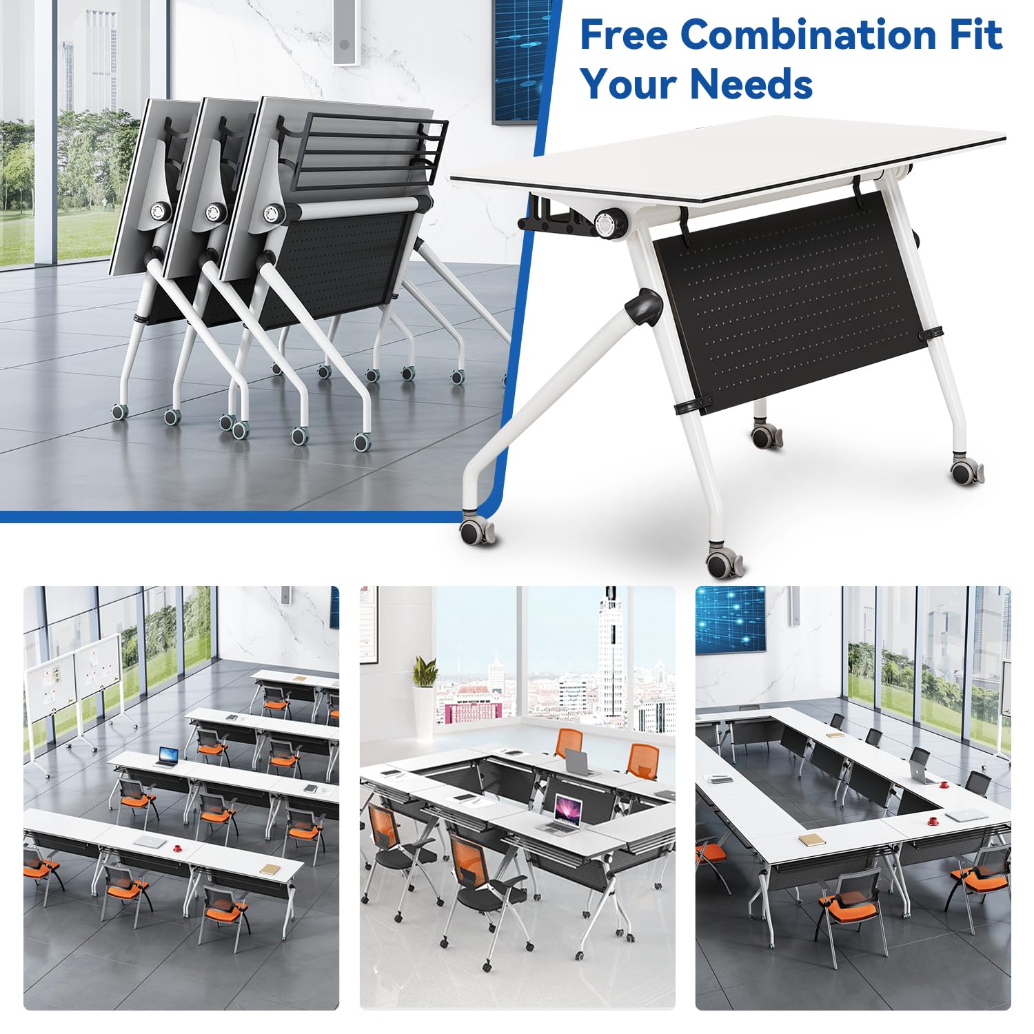 Folding Conference Table with Lockable Wheels