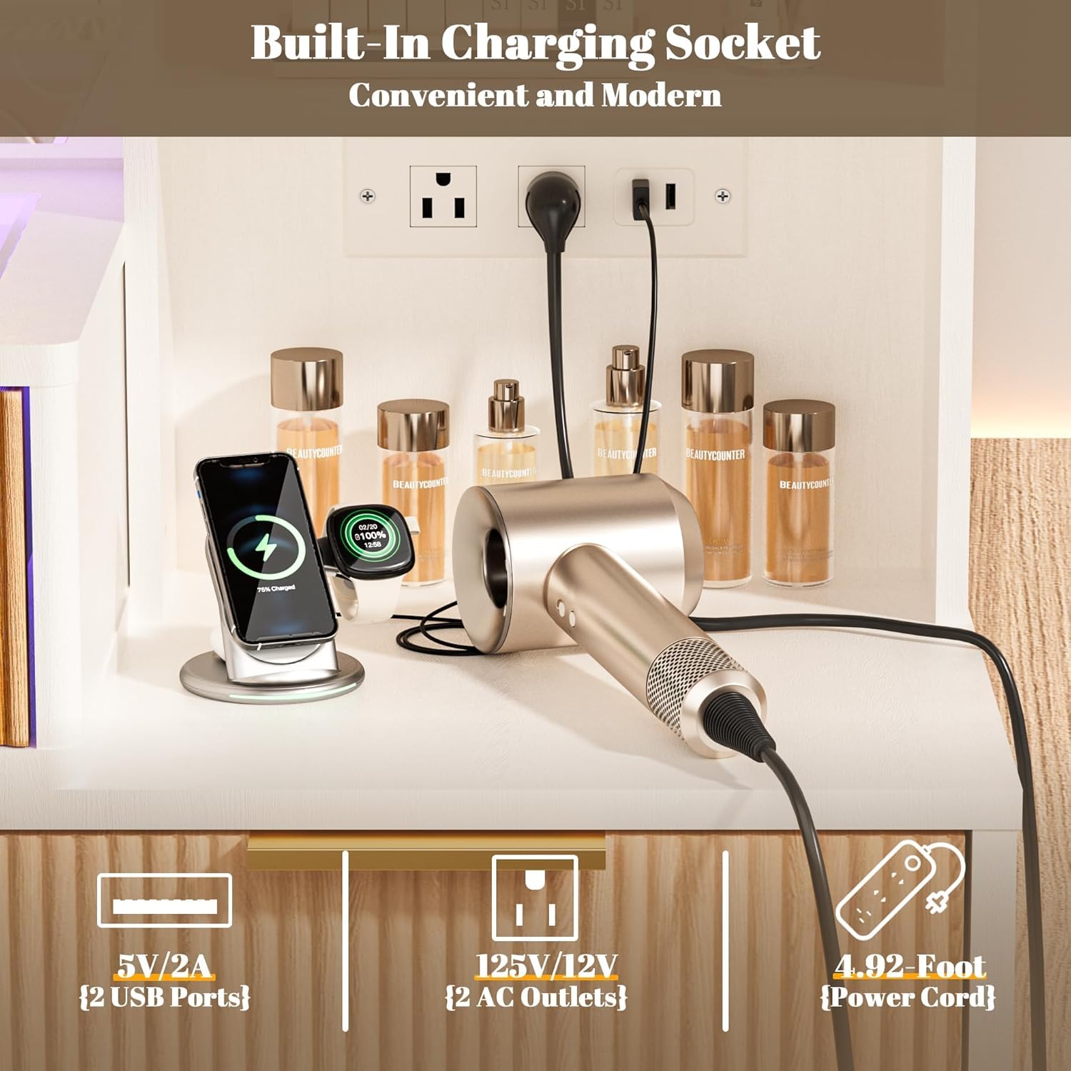 Vanity Desk with Mirror and Lights 44 Inch