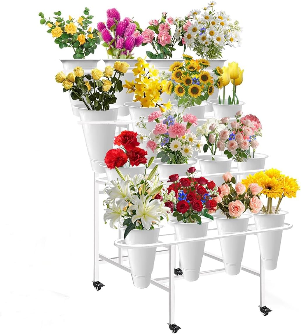 4-Tier Metal Flower Display Stand with 16 Buckets