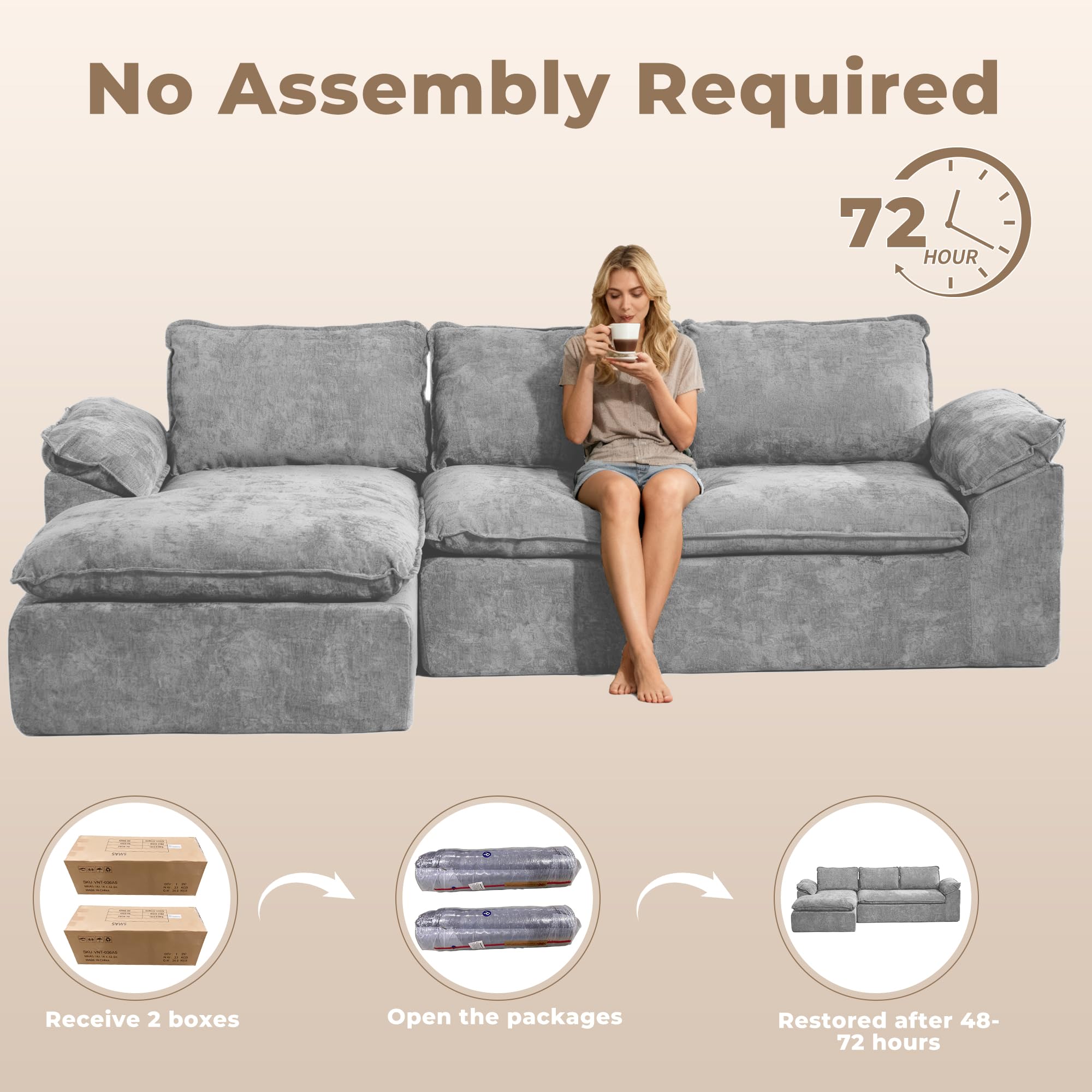 108 Inch Modular Sectional Sofa with Deep Seat and Chaise