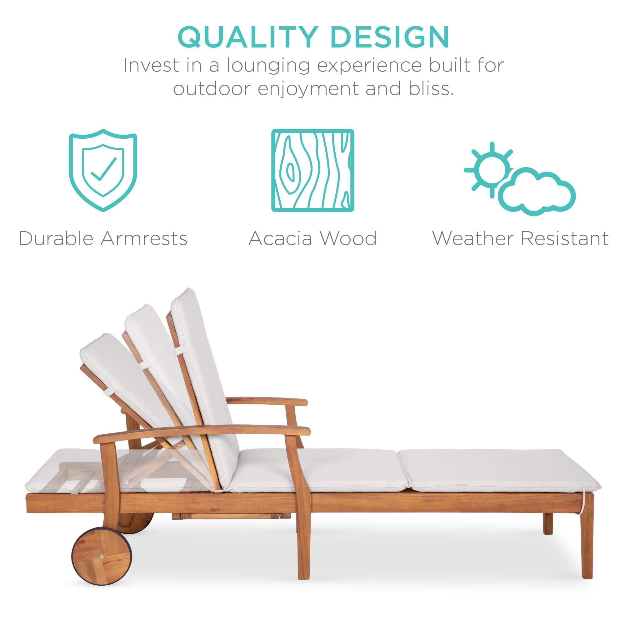 Acacia Wood Chaise Lounge Chair with Adjustable Backrest