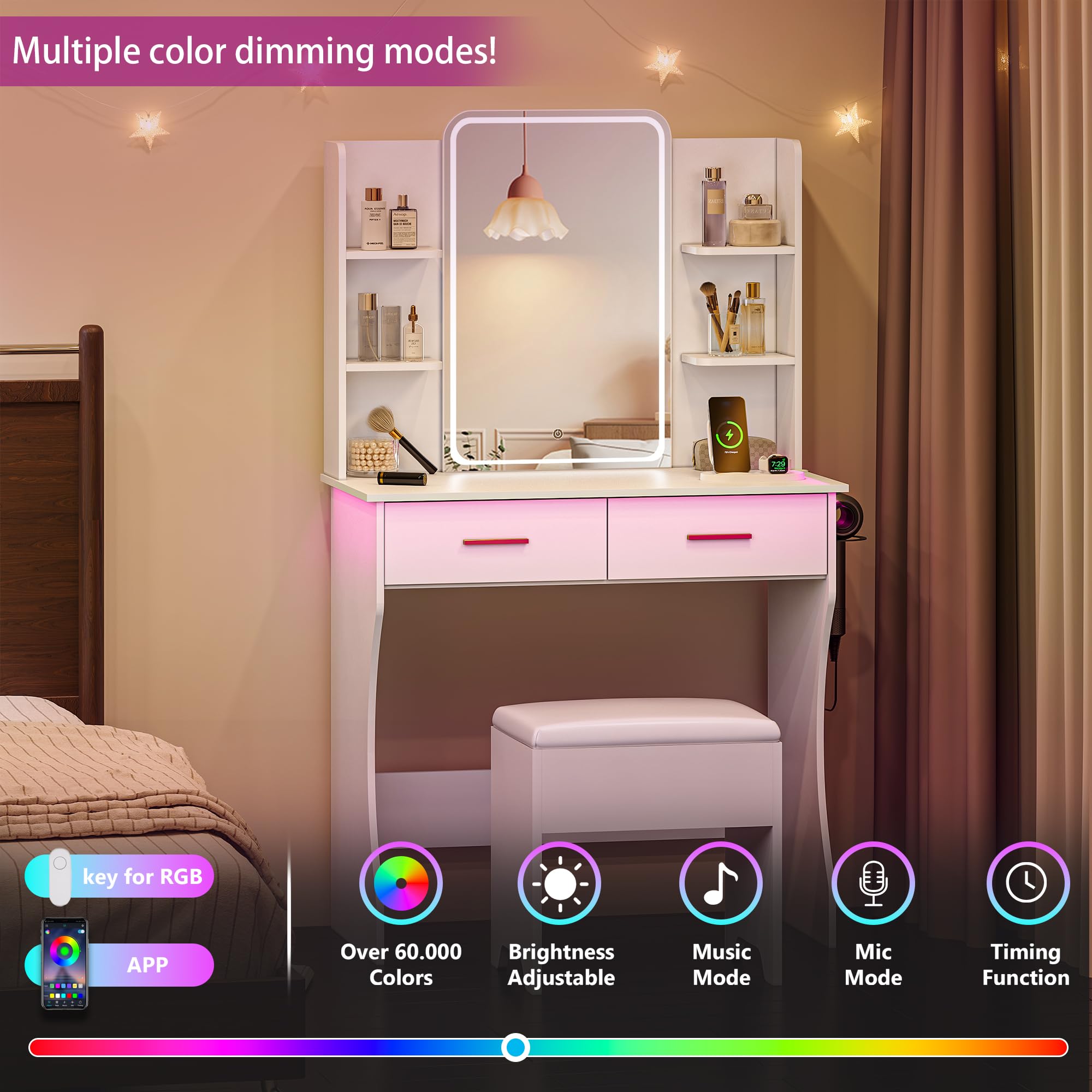 LED Makeup Vanity Desk with Mirror and Storage