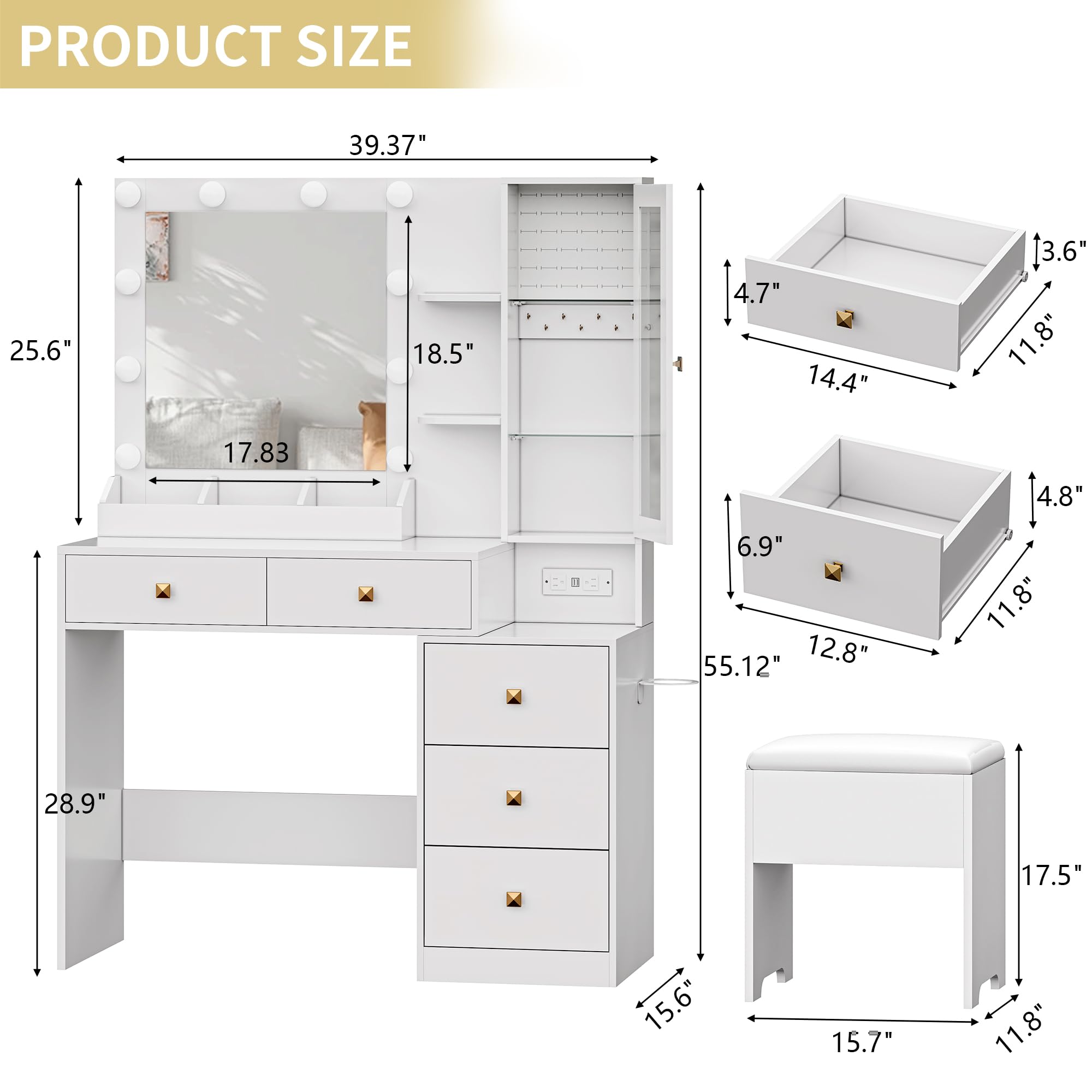 Makeup Vanity Desk with Mirror and Lights