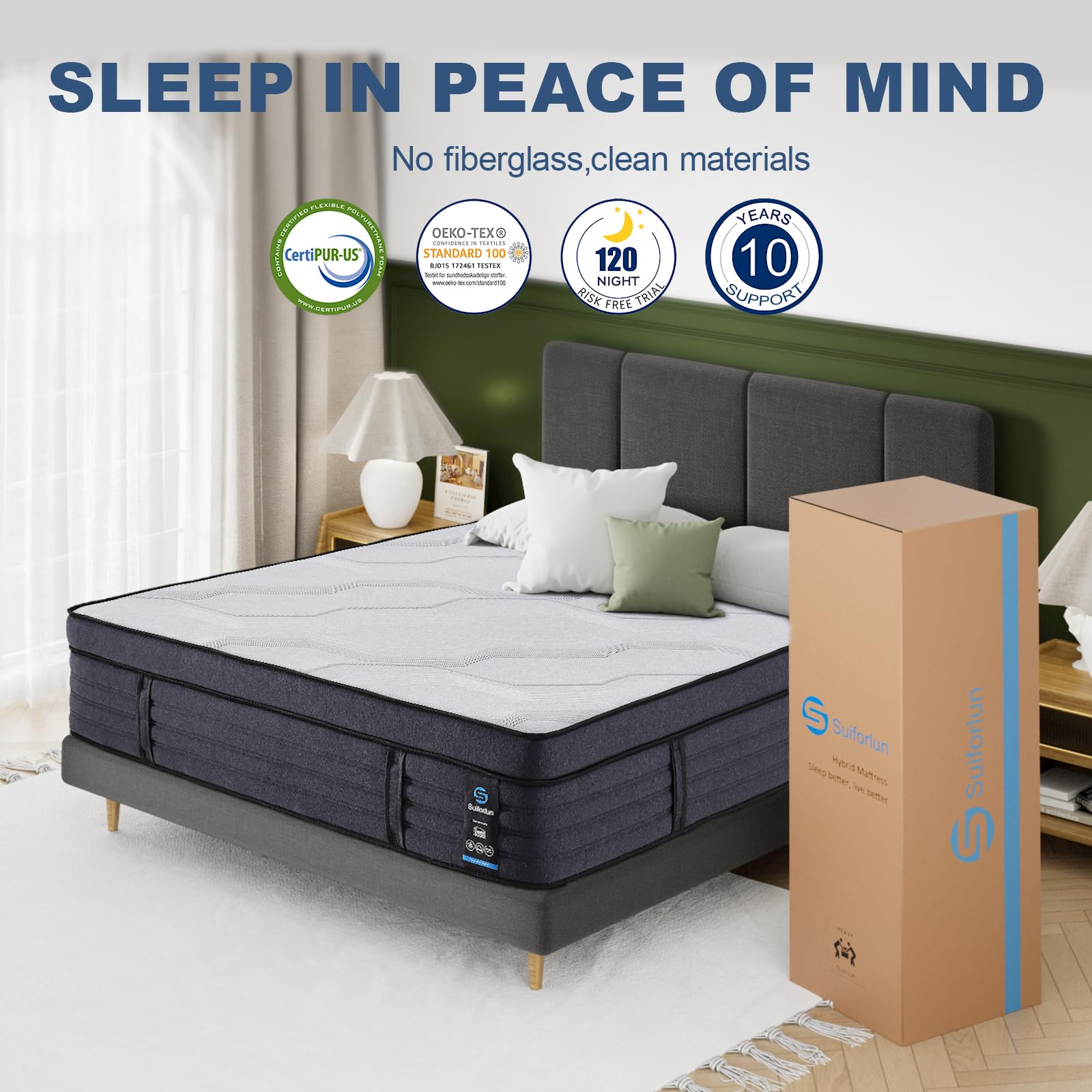 15 Inch Hybrid Charcoal Gel Memory Foam Queen Mattress