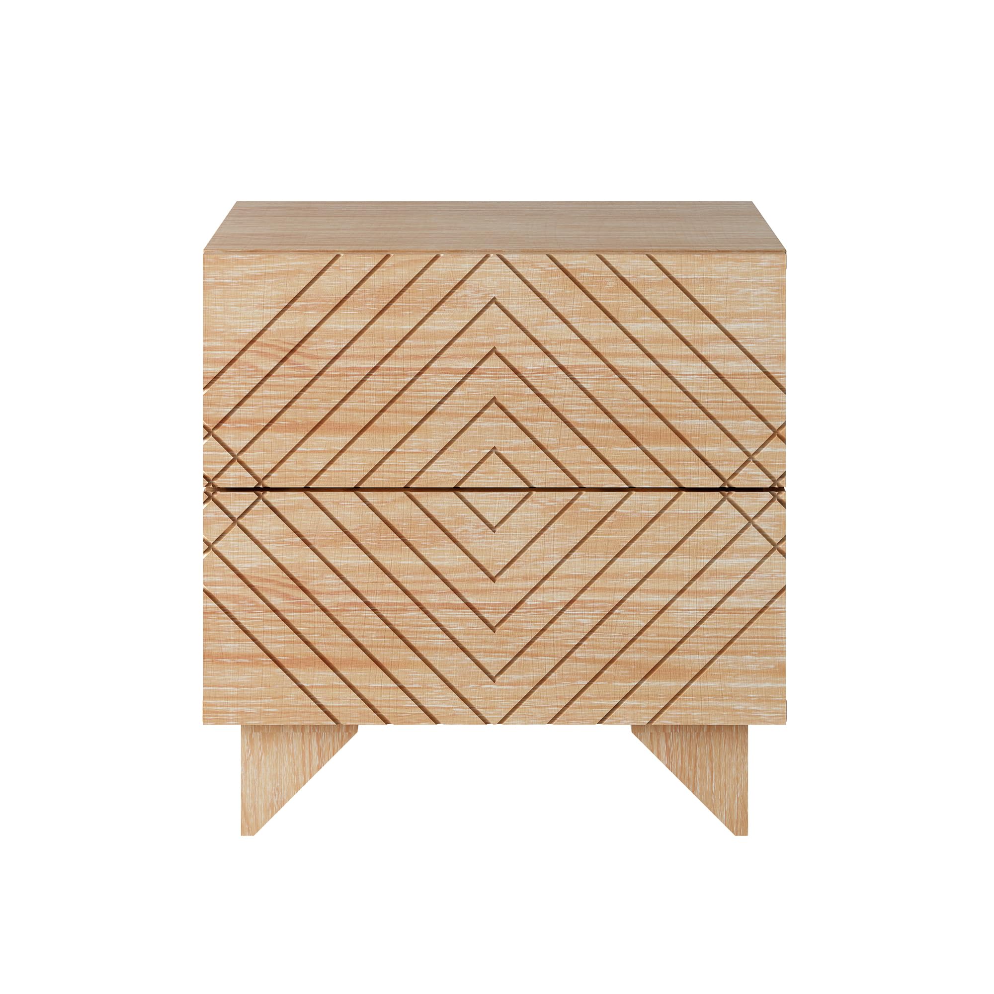 2 Drawer Solid Wood Nightstand with Rhombus Details