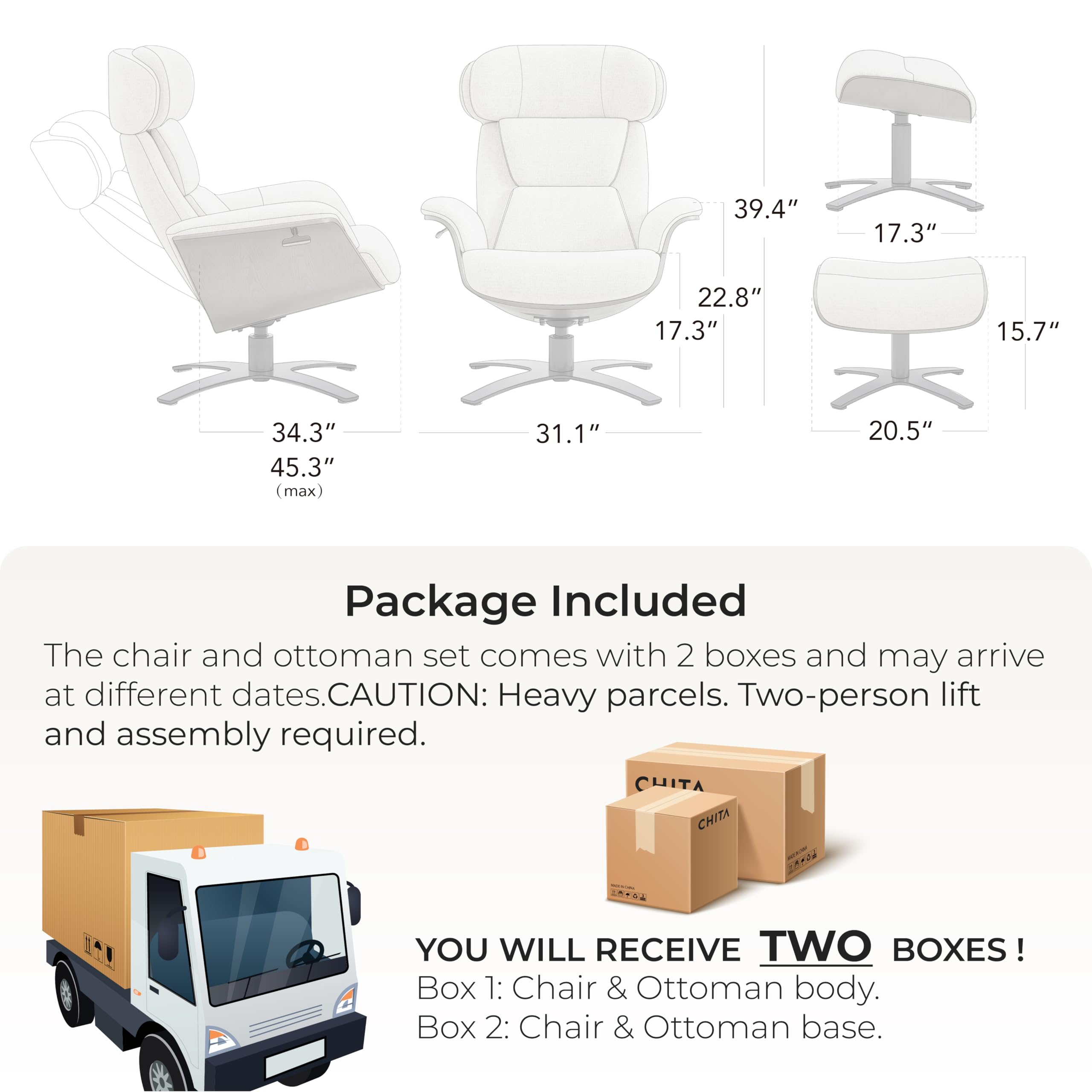 Genuine Leather Reclining Swivel Chair with Adjustable Headrest and Ottoman