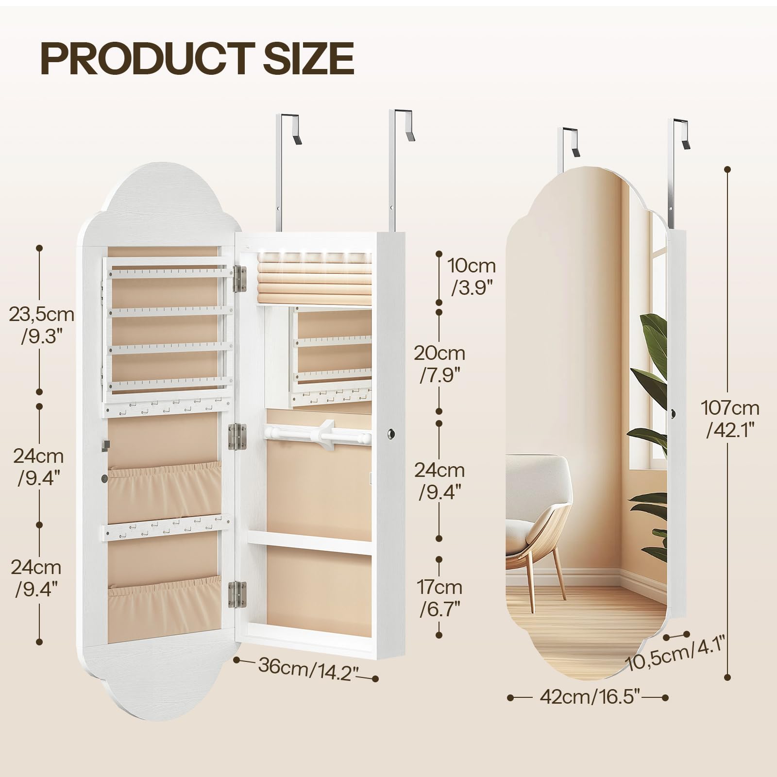 Wide LED Jewelry Cabinet with Mirror