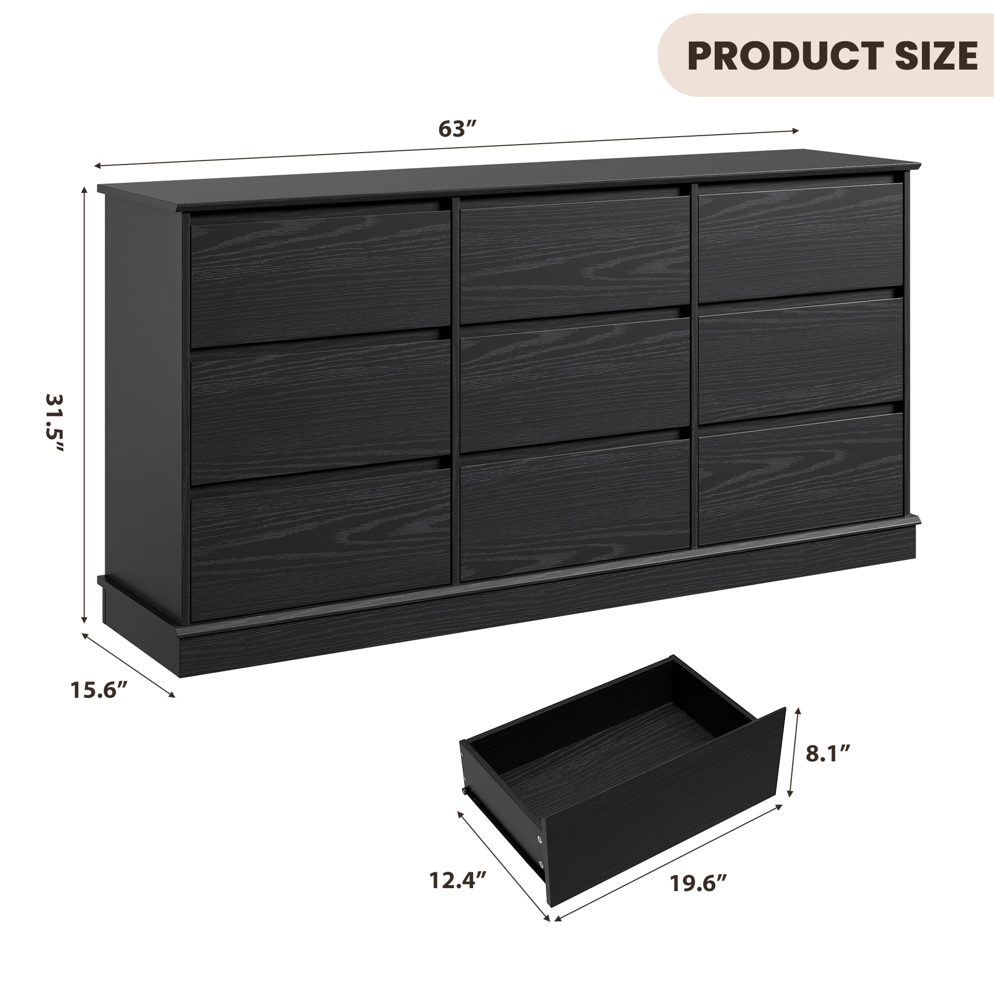 9 Drawer Dresser with Deep Drawers