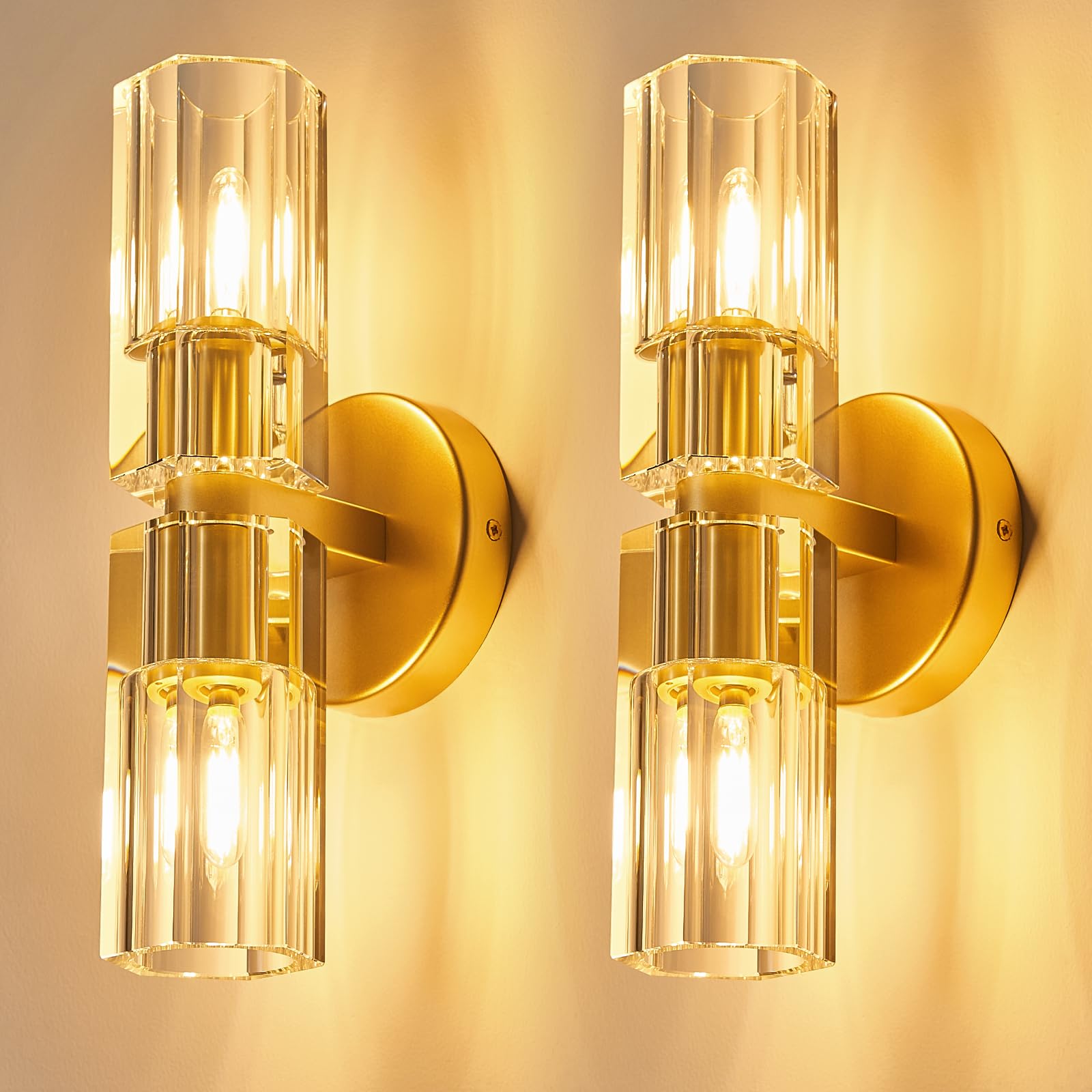 Modern Gold Crystal Wall Sconces Set of Two