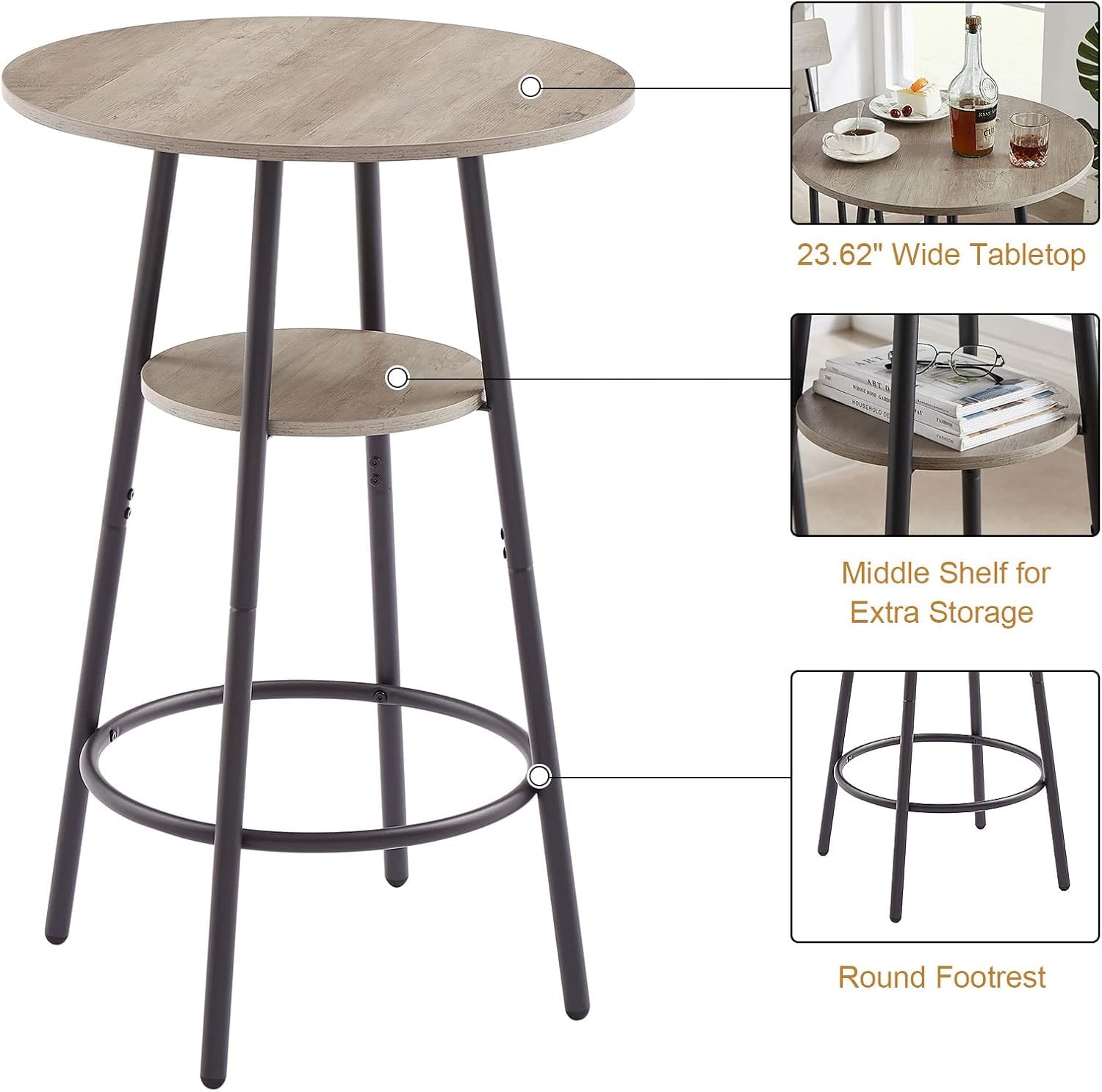 3-Piece Round Dining Table Set with Storage