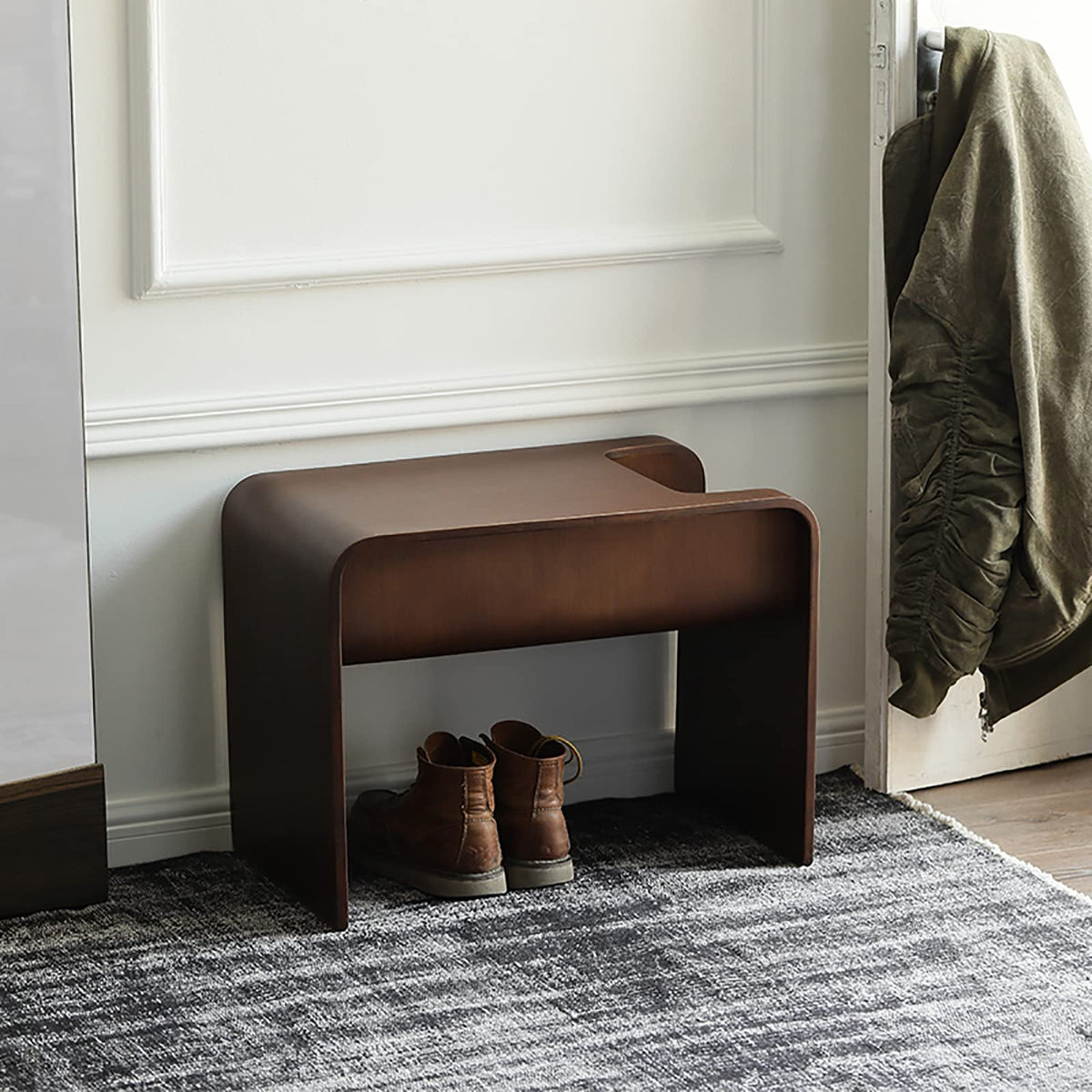 Wood C-Shaped End Table with Storage