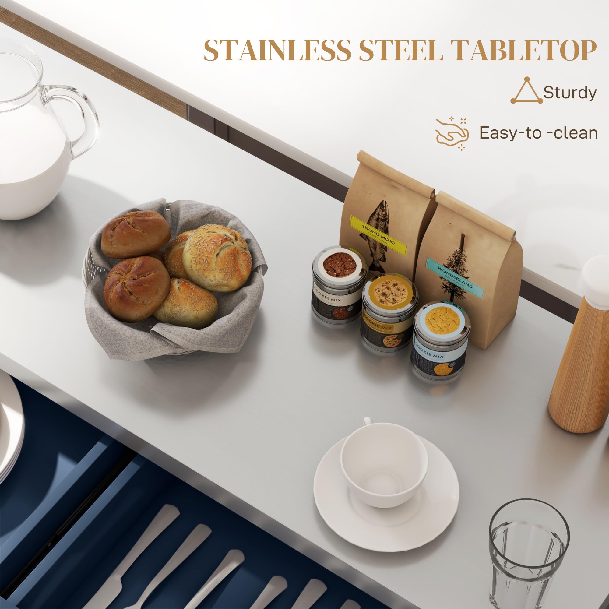 Rolling Kitchen Island Cart with Stainless Steel Top