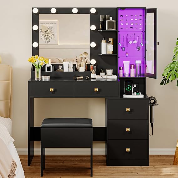 Makeup Vanity Desk with Mirror and Lights