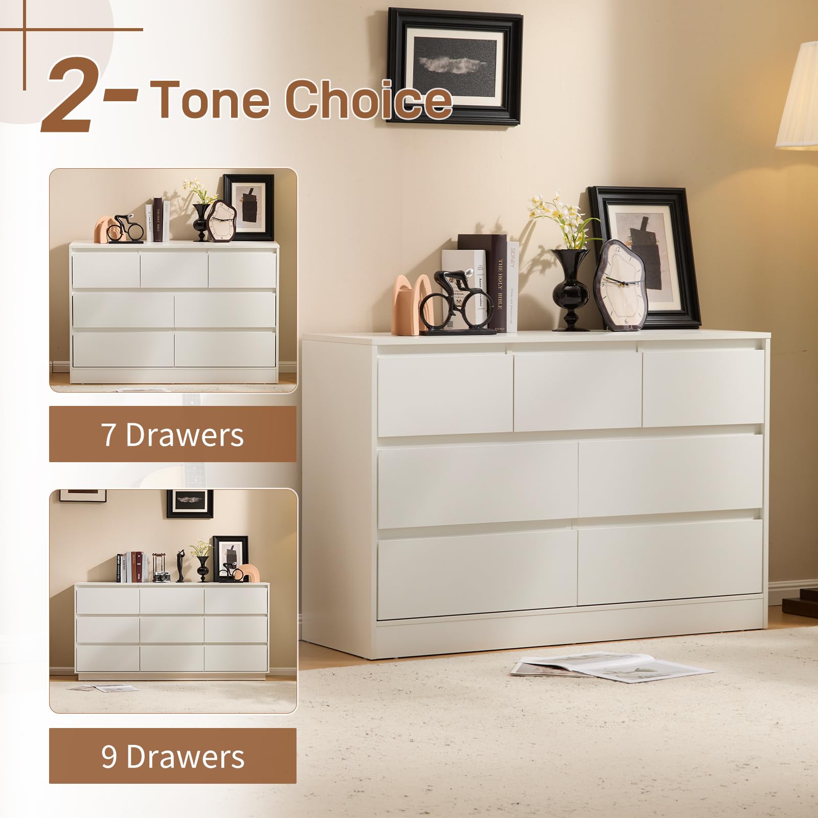 White Dresser 3-Tier 7-Drawer Chest of Drawers