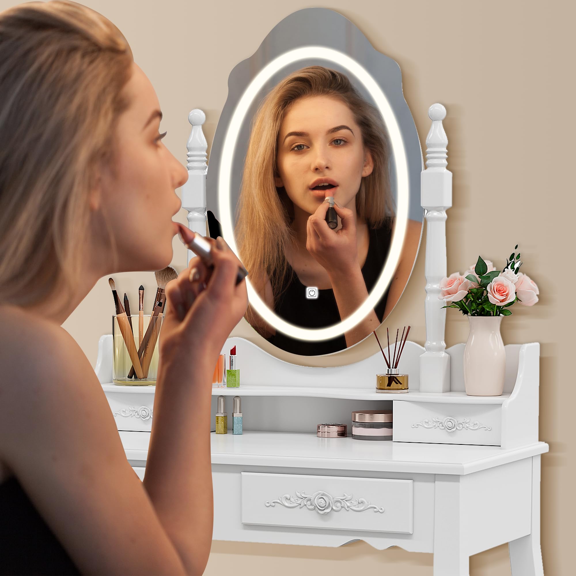Vanity Desk with Mirror and Lights