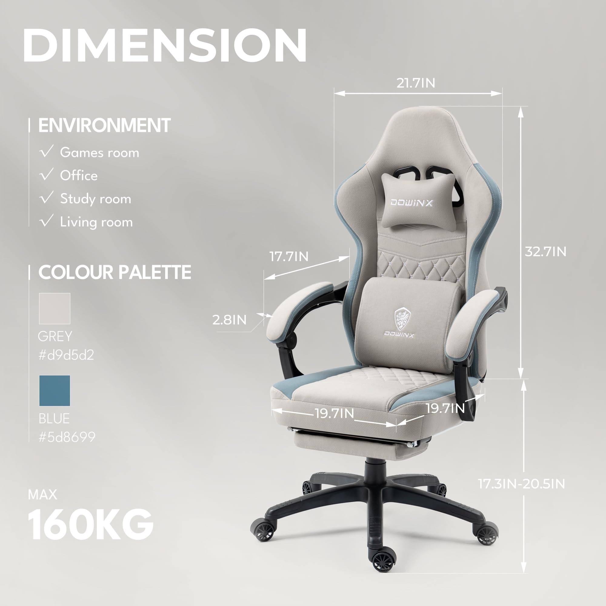 Breathable Fabric Gaming Chair with Gel Pad and Footrest