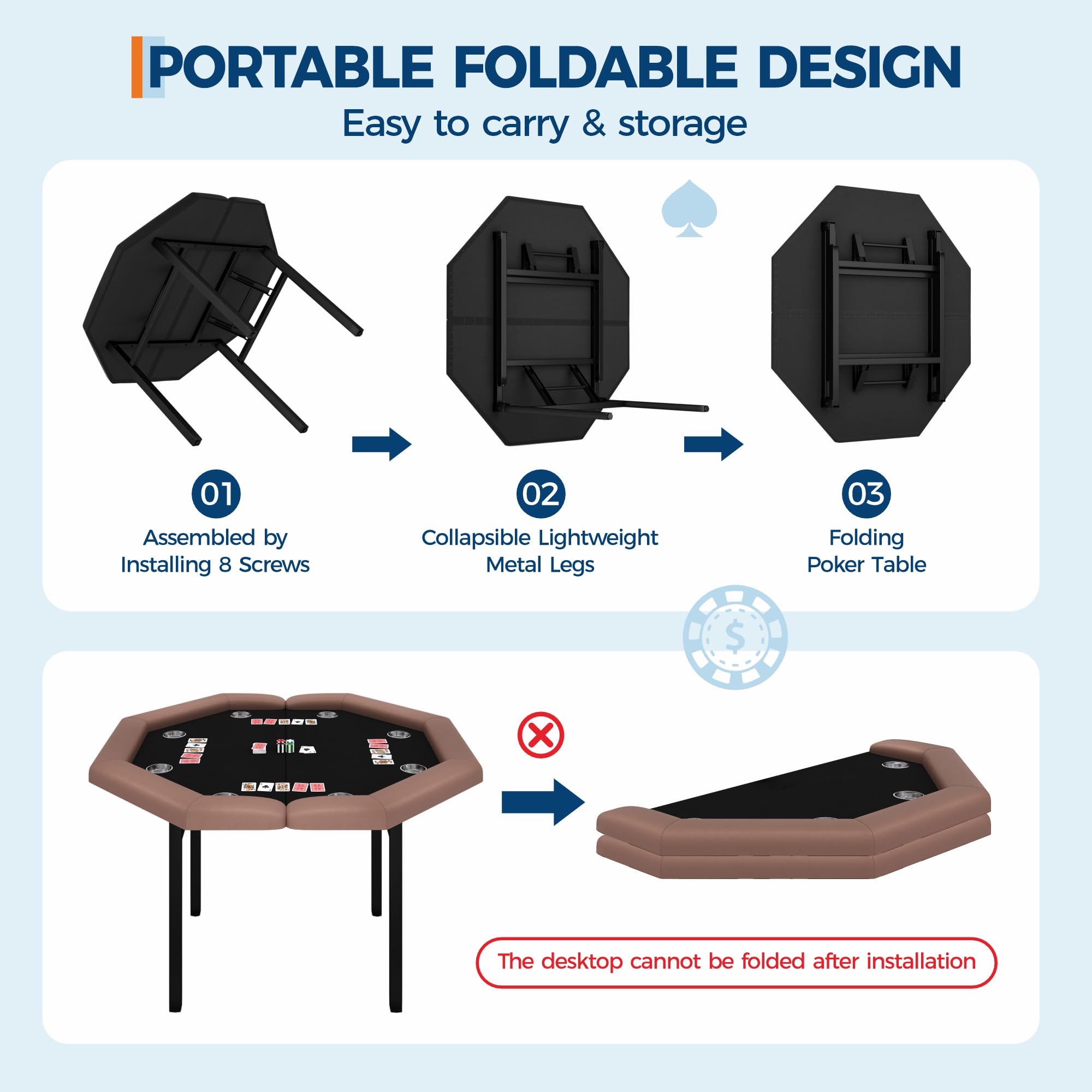 Octagonal Folding Poker Table 8 Player