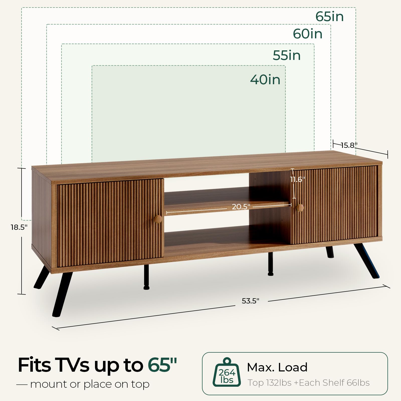 Mid-Century Modern TV Stand 53" Mocha