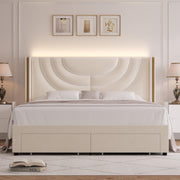 King Upholstered LED Bed Frame with Storage Drawers