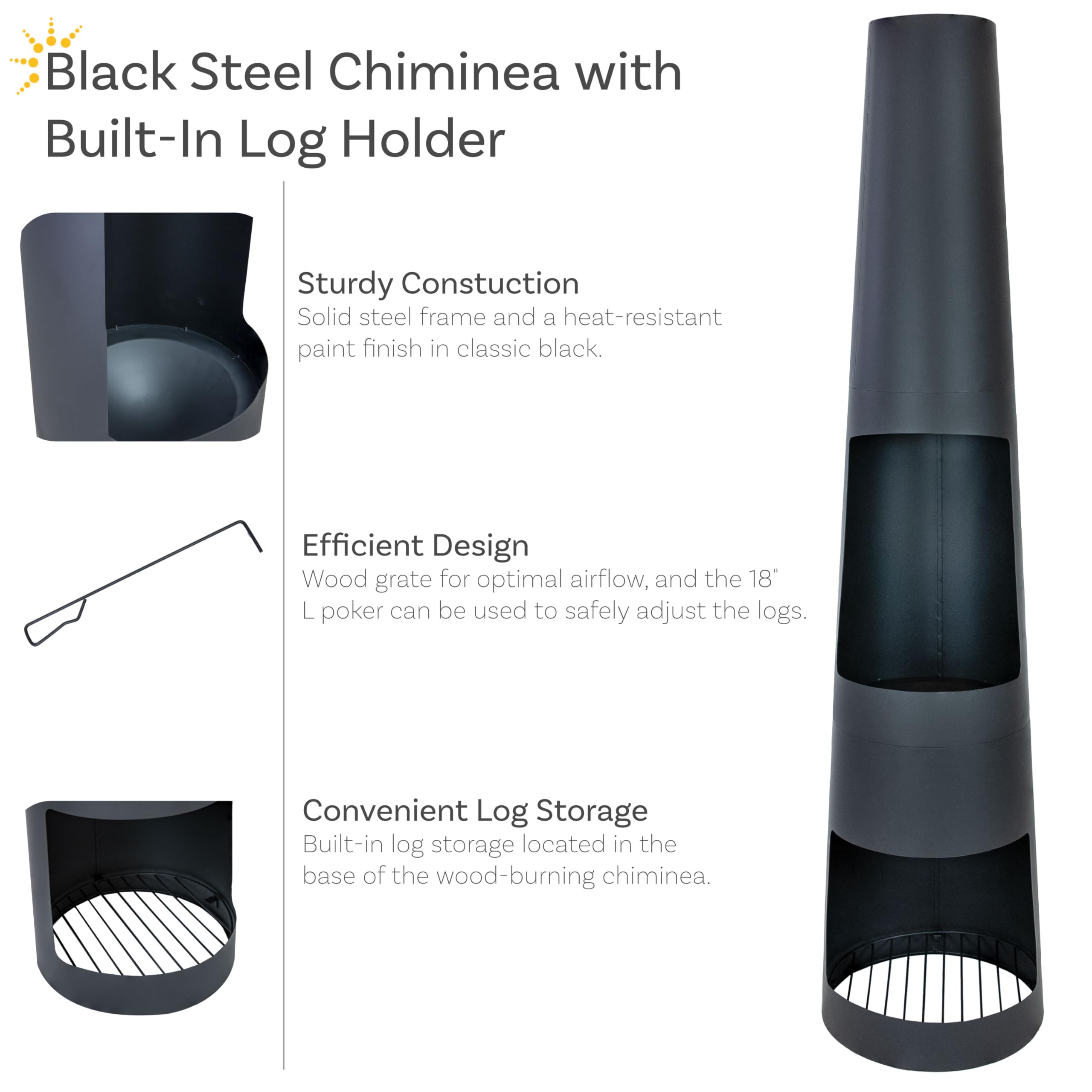 59" Steel Outdoor Chiminea Fire Pit with Log Holder