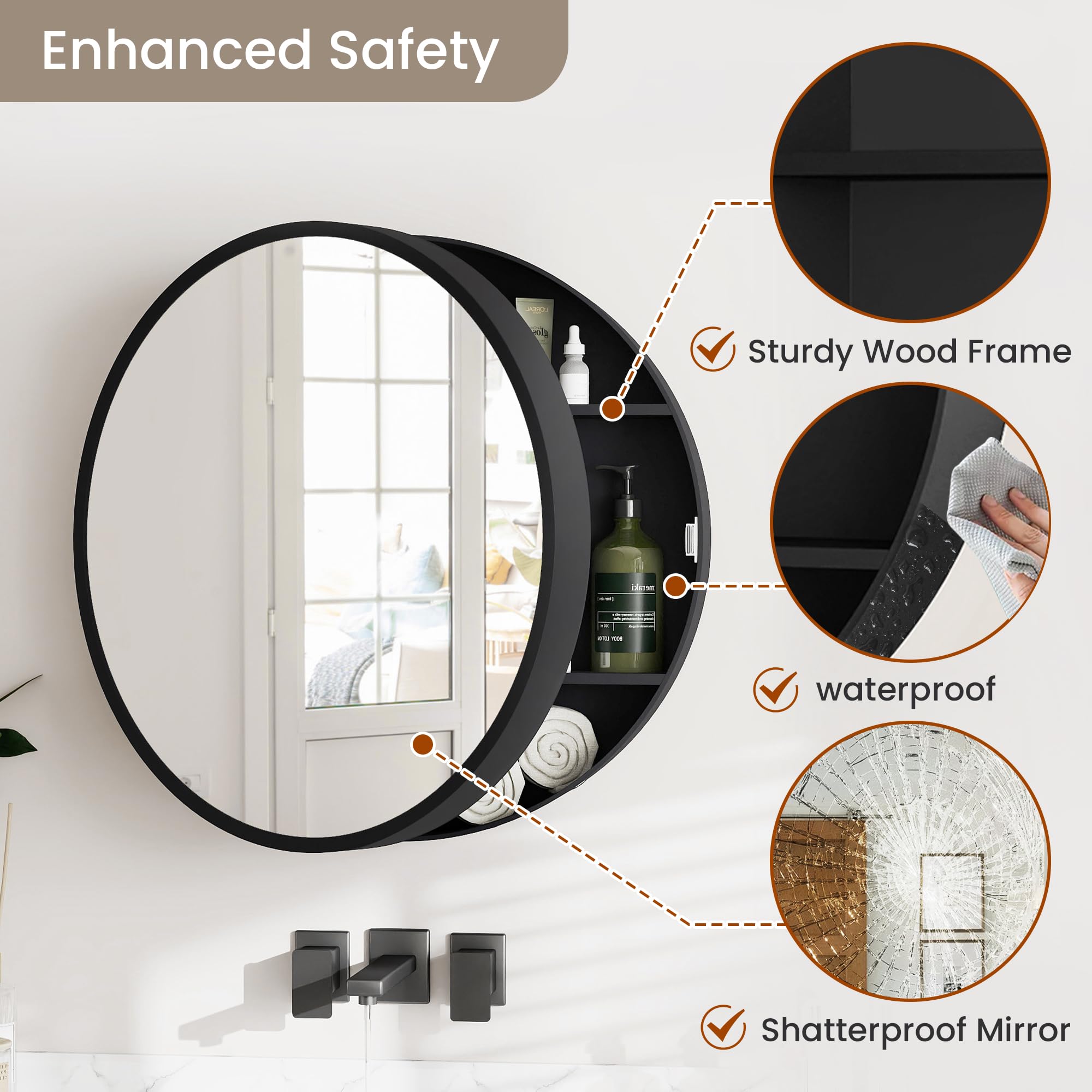 20" Round Medicine Cabinet with Mirror